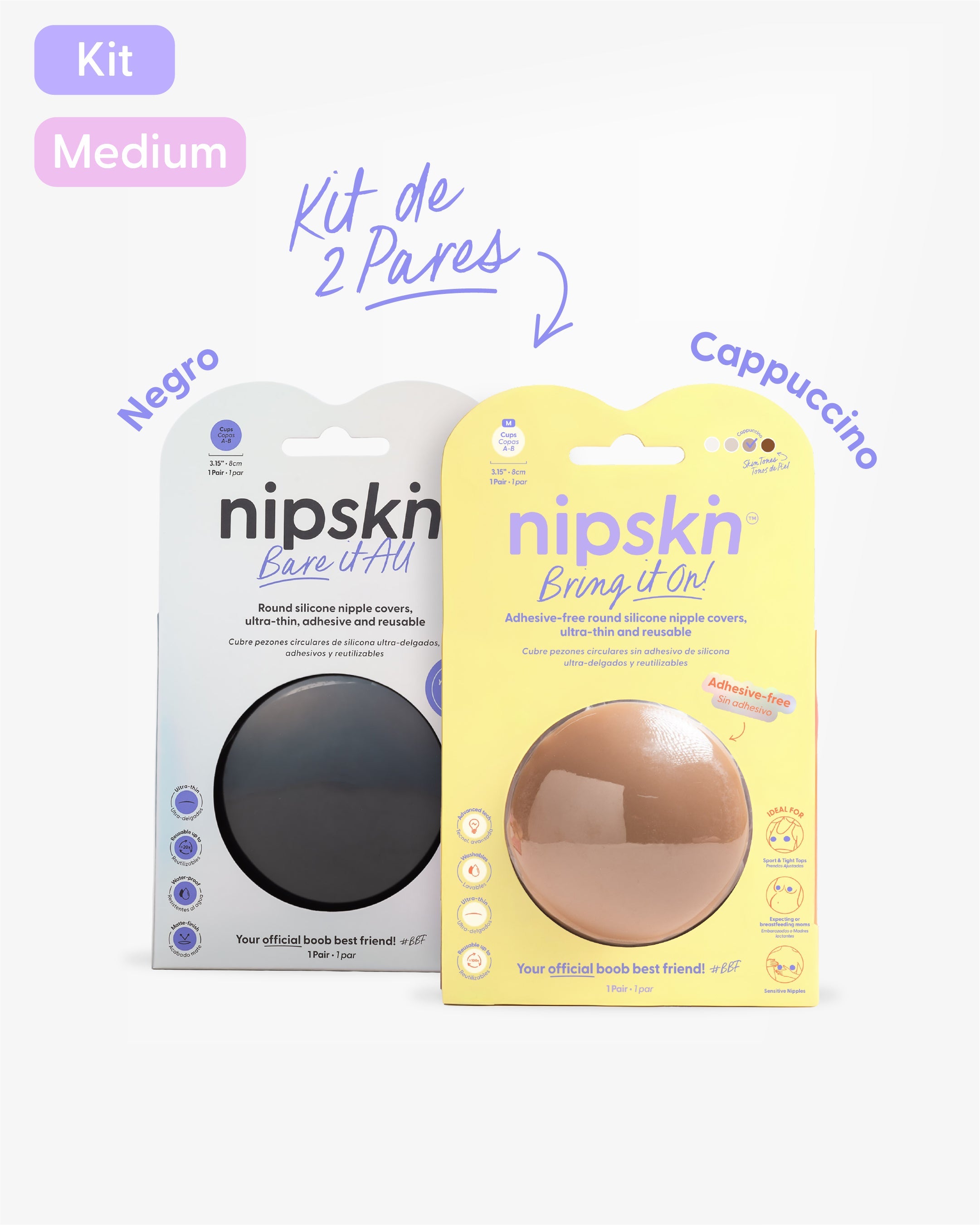 Kit Cubre pezones  Sin Adhesivo + Cubre pezón Negro | Nipskin®