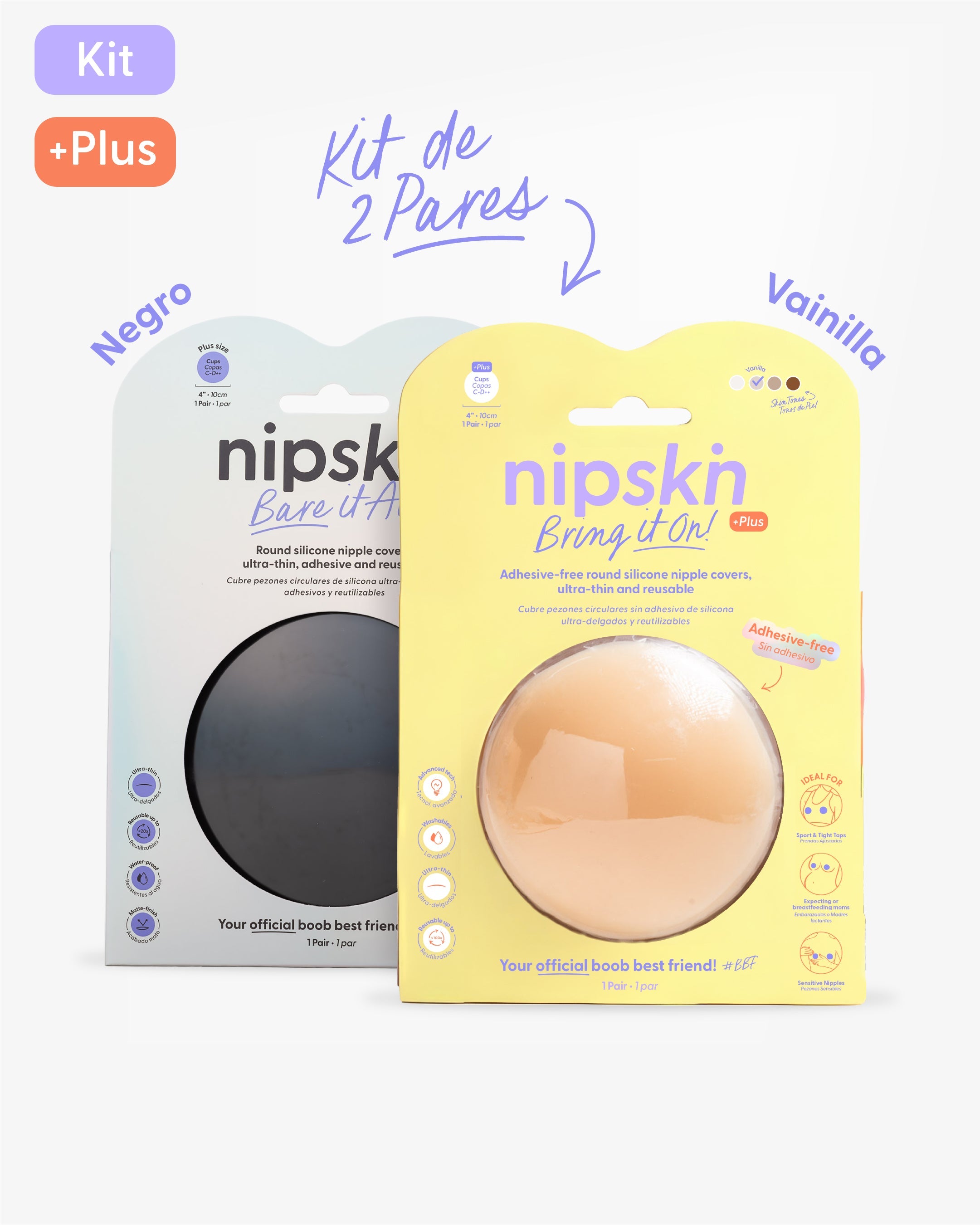 Kit Cubre pezones  Sin Adhesivo + Cubre pezón Negro | Nipskin®