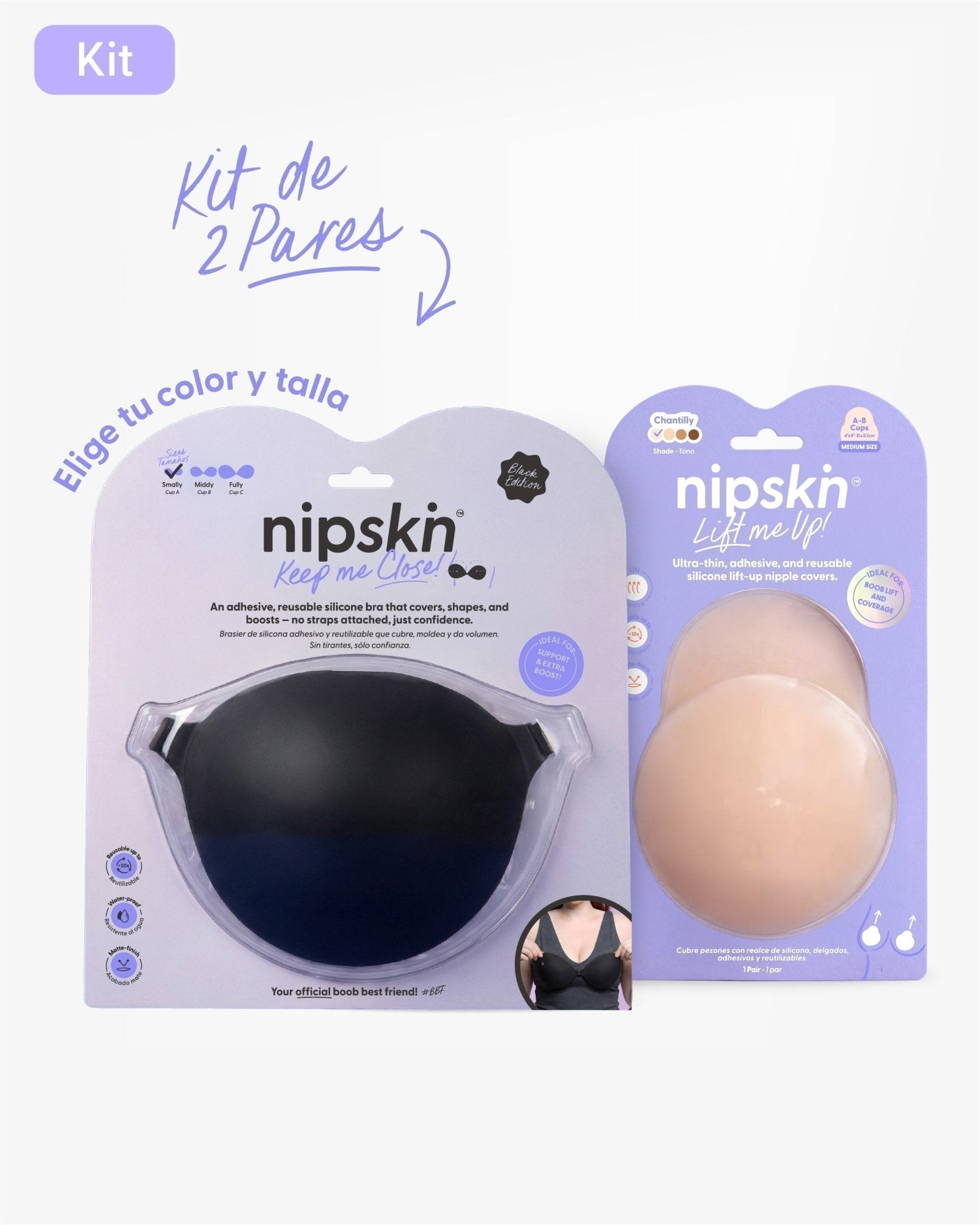 Kit Brasier Adhesivo + Copas Adhesivas en Silicona Para Levantar busto (Talla M) - Nipskin® - Nipskin CR