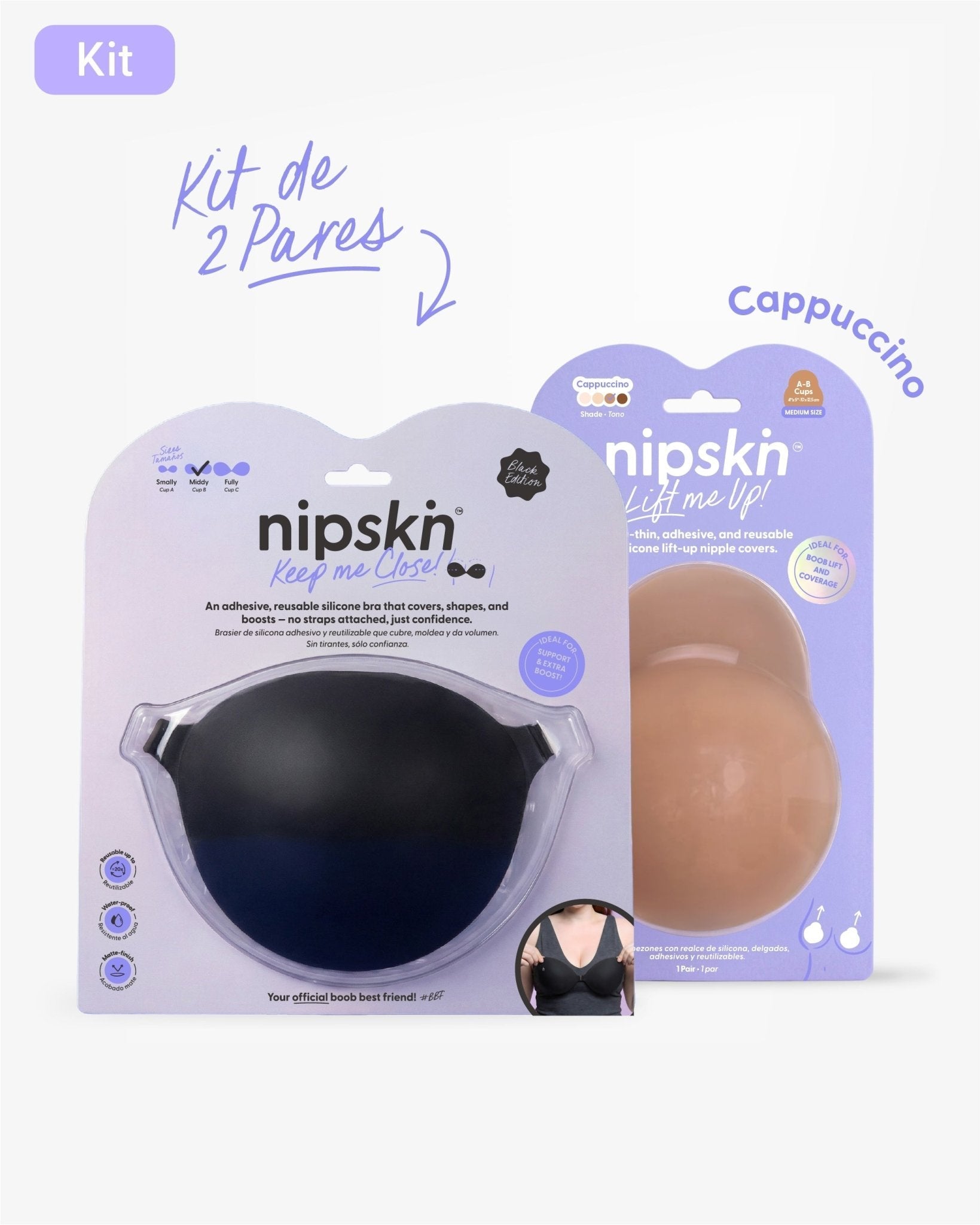 Kit Brasier Adhesivo + Copas Adhesivas en Silicona Para Levantar busto (Talla M) - Nipskin® - Nipskin CR