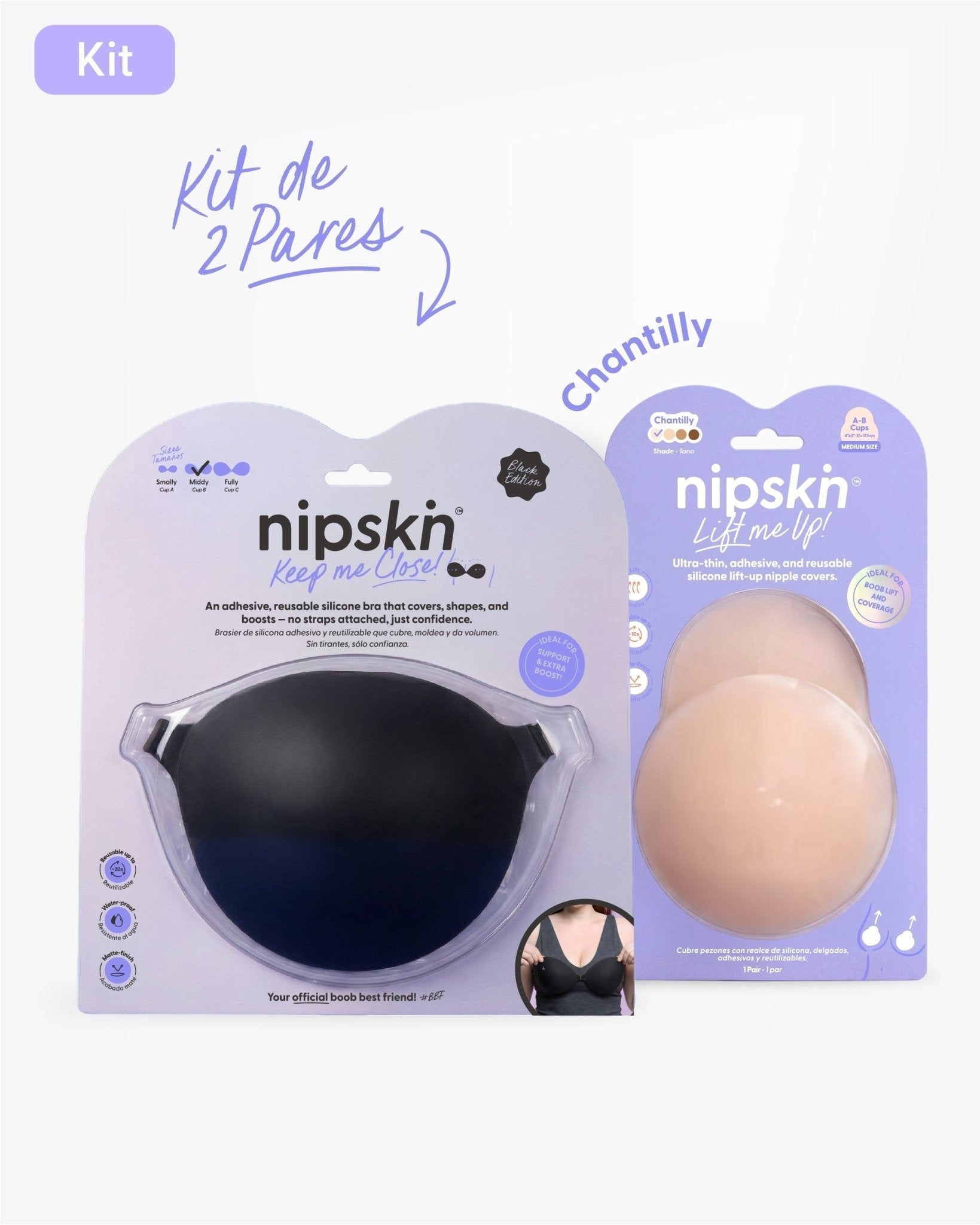 Kit Brasier Adhesivo + Copas Adhesivas en Silicona Para Levantar busto (Talla M) - Nipskin® - Nipskin CR