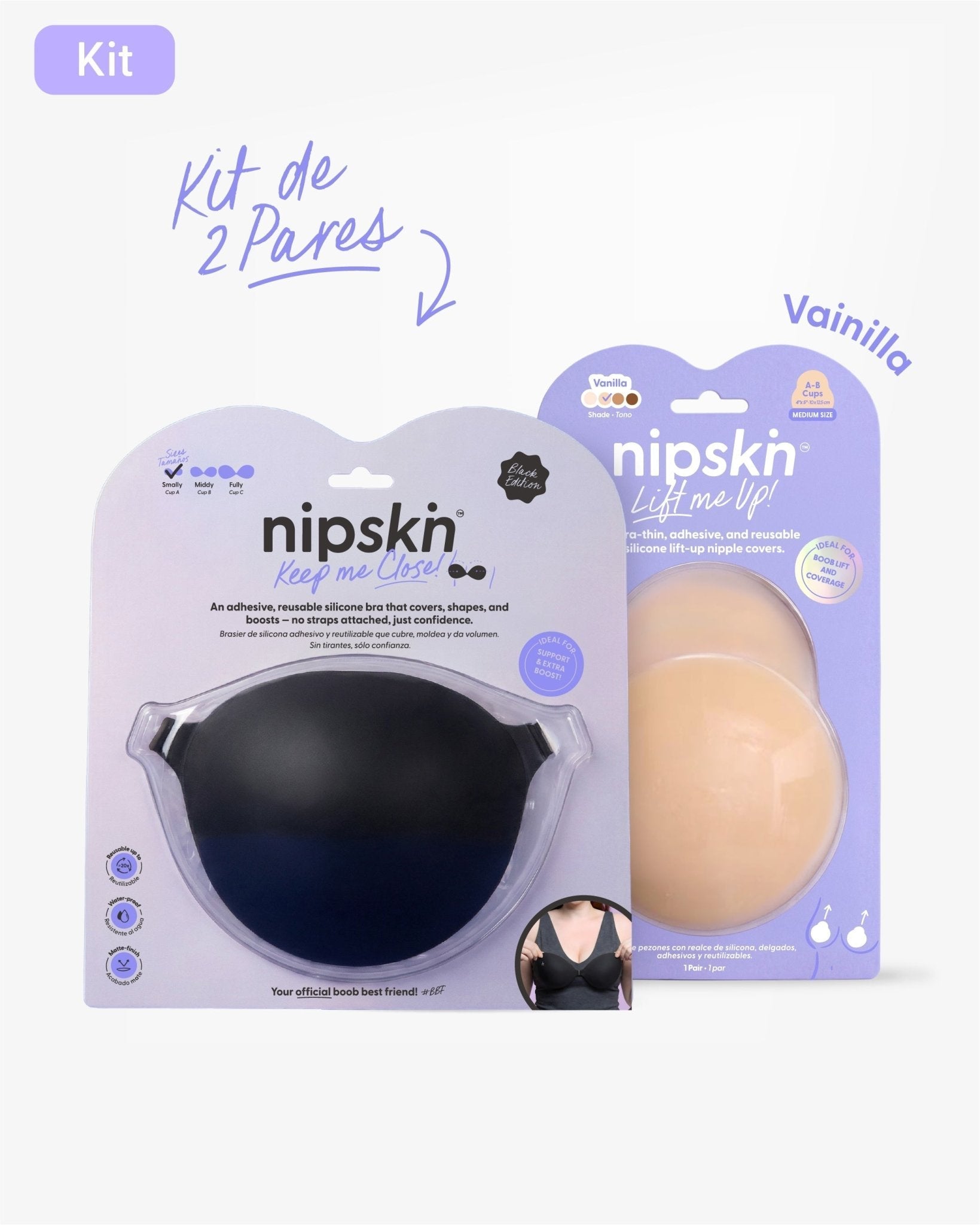 Kit Brasier Adhesivo + Copas Adhesivas en Silicona Para Levantar busto (Talla M) - Nipskin® - Nipskin CR