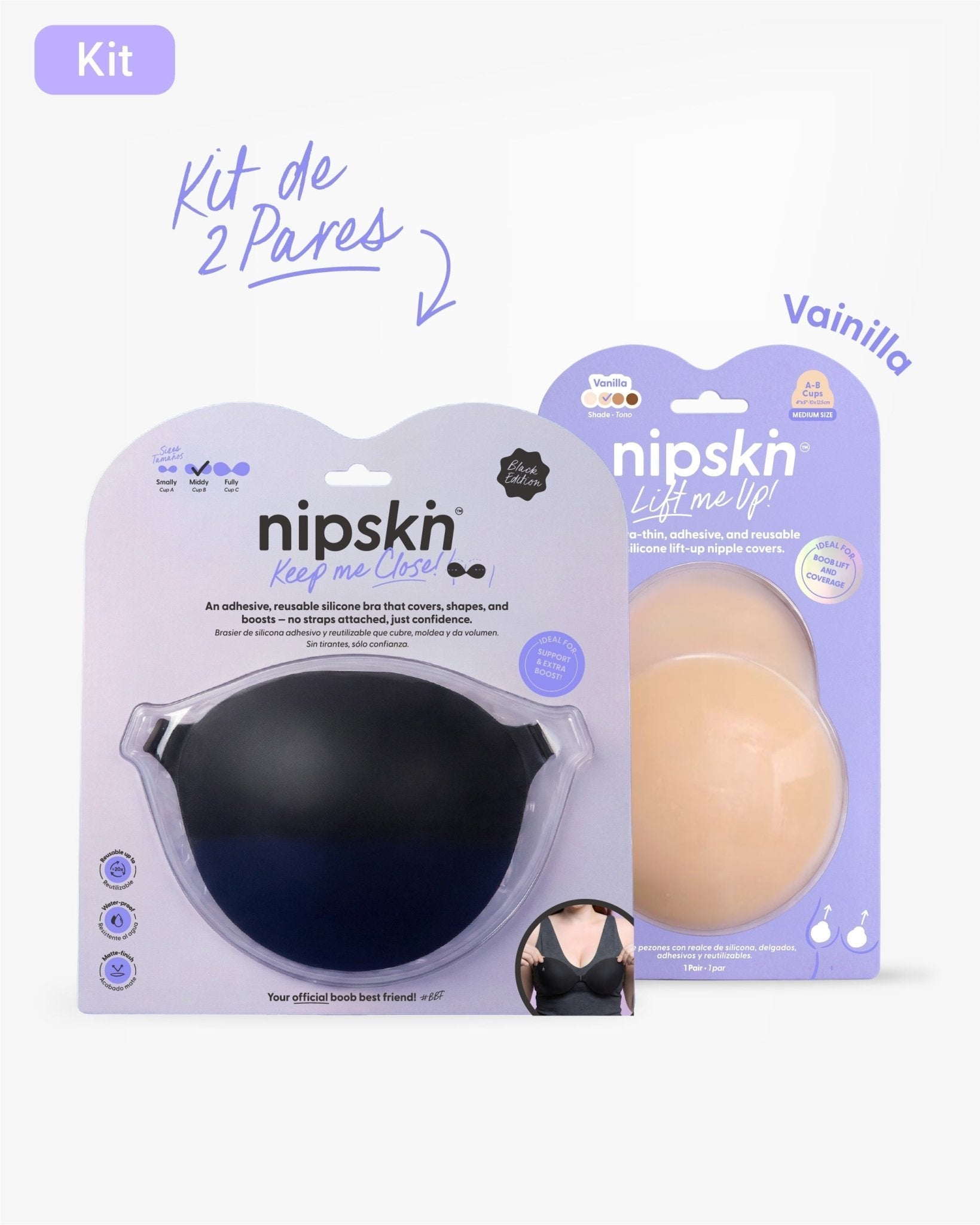 Kit Brasier Adhesivo + Copas Adhesivas en Silicona Para Levantar busto (Talla M) - Nipskin® - Nipskin CR