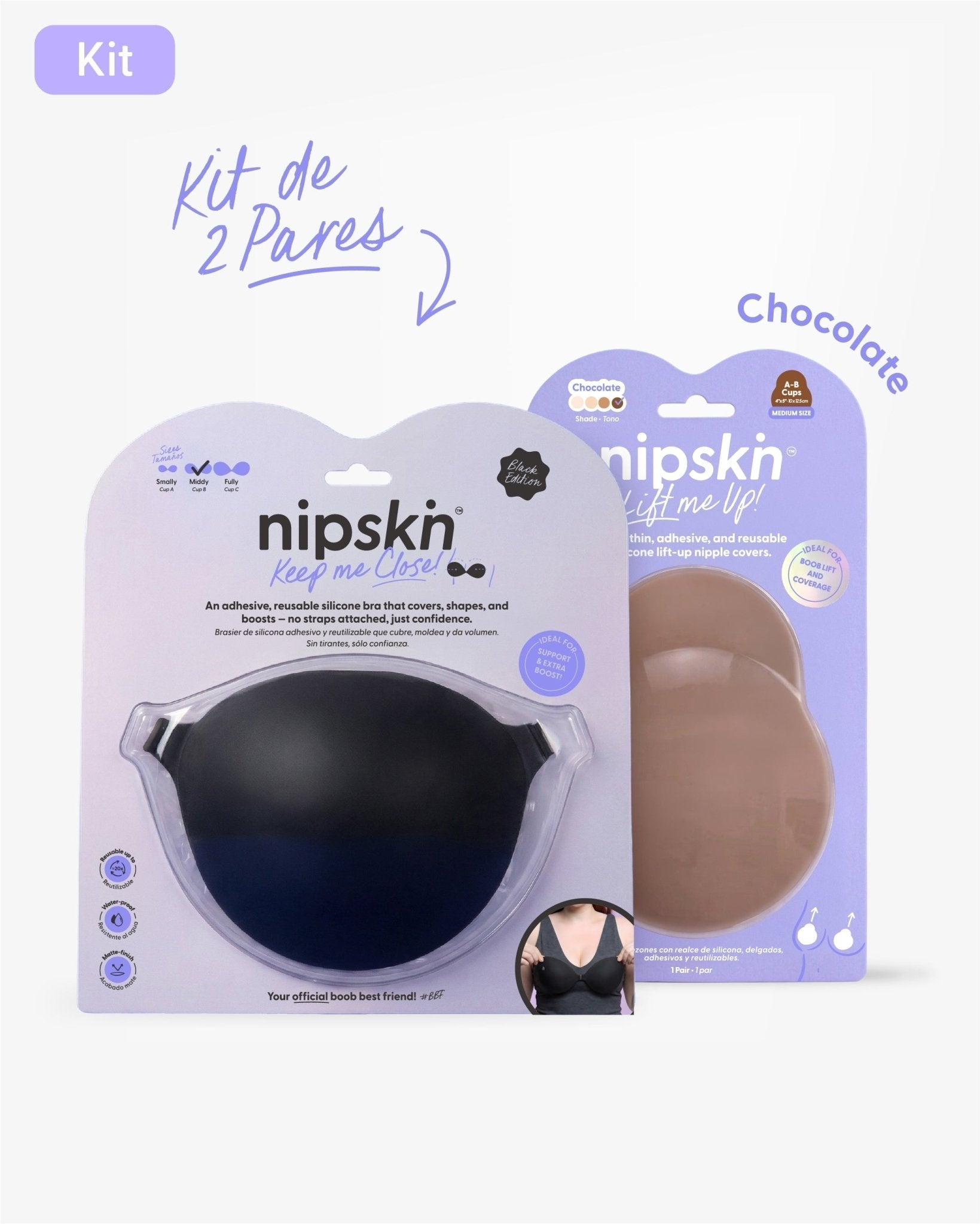 Kit Brasier Adhesivo + Copas Adhesivas en Silicona Para Levantar busto (Talla M) - Nipskin® - Nipskin CR