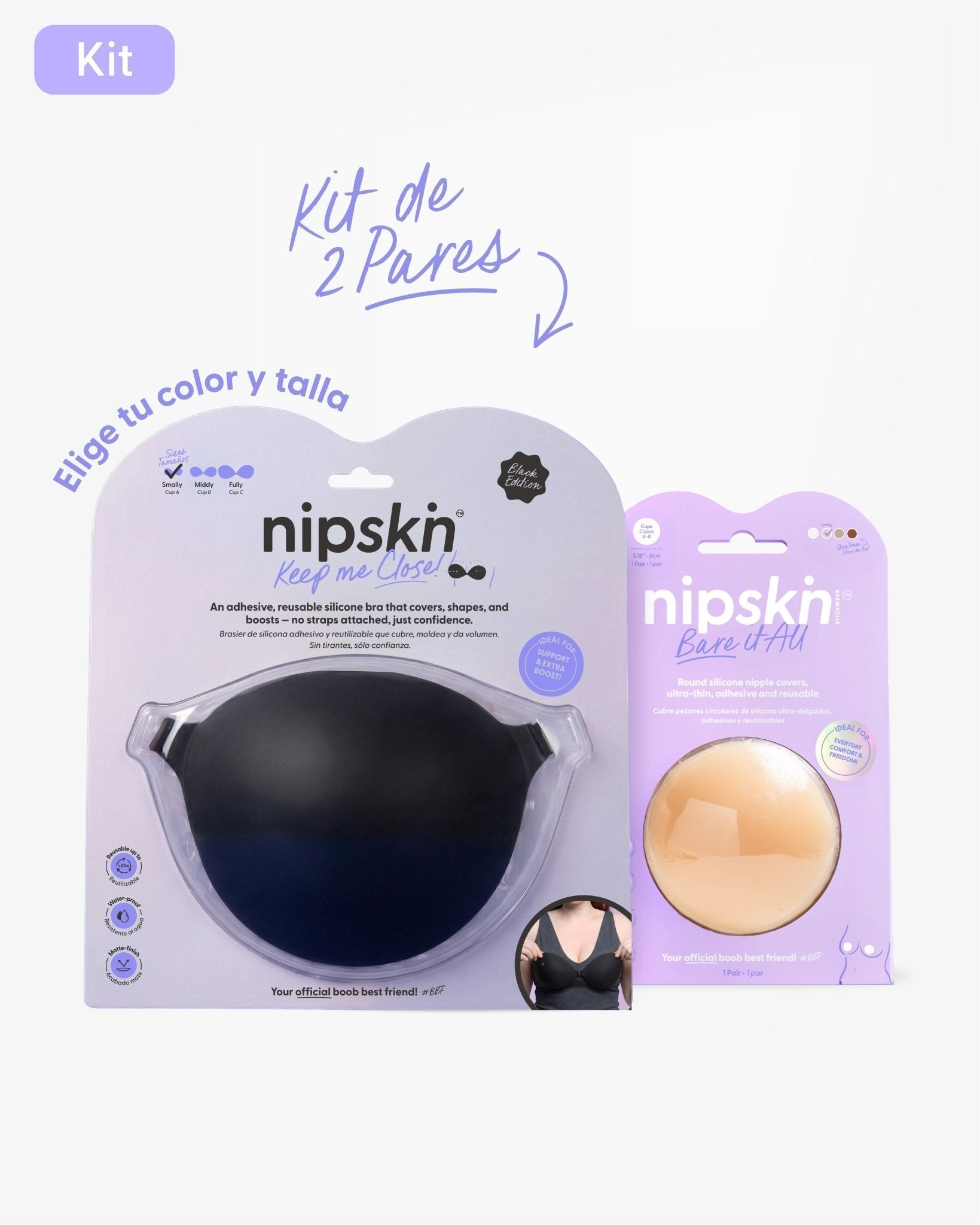 Kit Brasier Adhesivo + Cubre Pezón de Silicona (Talla M) - Nipskin® - Nipskin CR