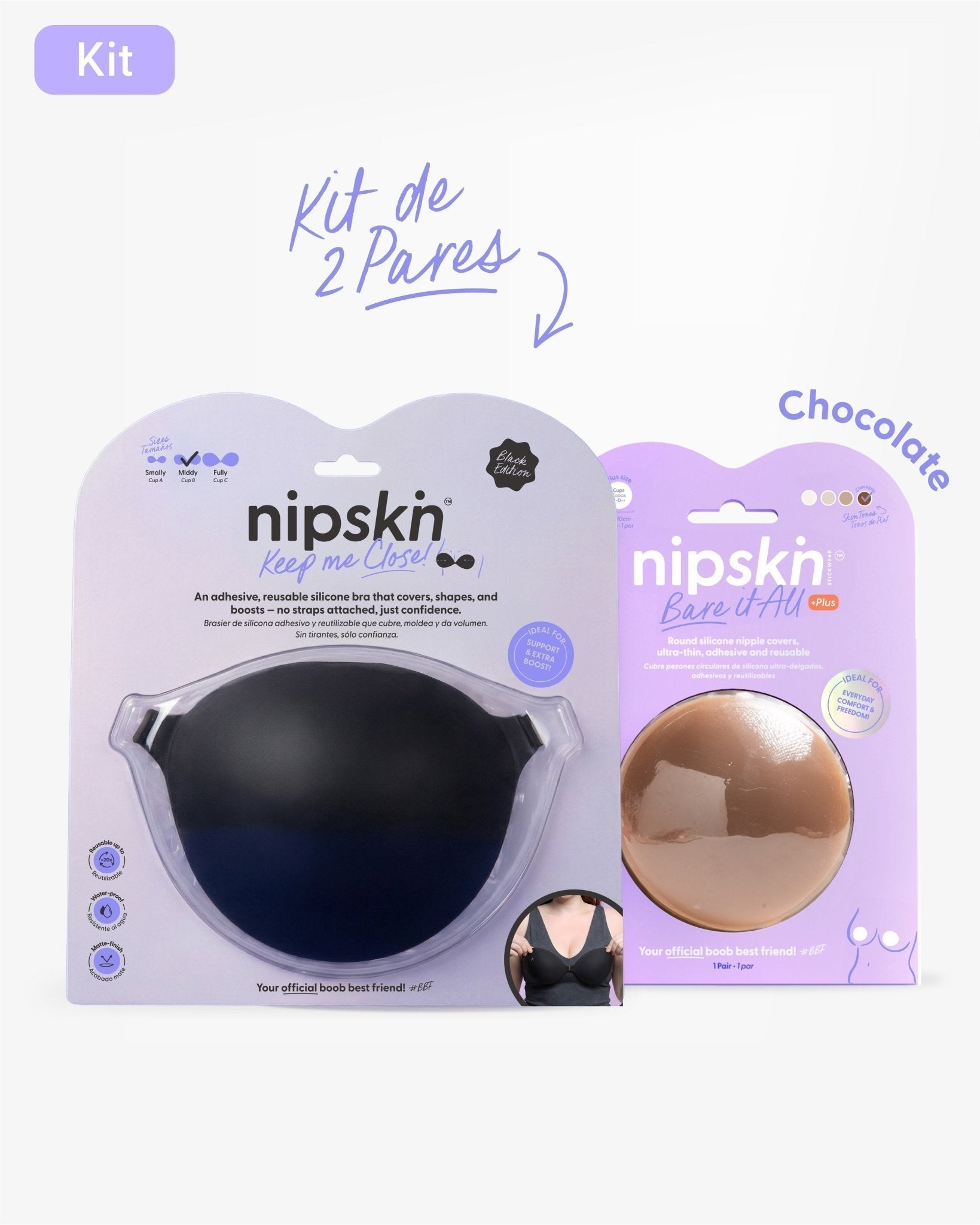 Kit Brasier Adhesivo + Cubre Pezón de Silicona (Talla PLUS) - Nipskin® - Nipskin CR