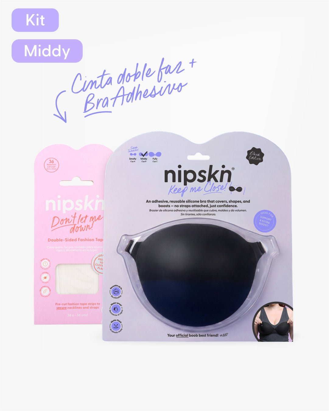 Kit Brasier Adhesivo de Silicona, Keep Me Close + Cinta Doble Faz - Nipskin® - Nipskin CR