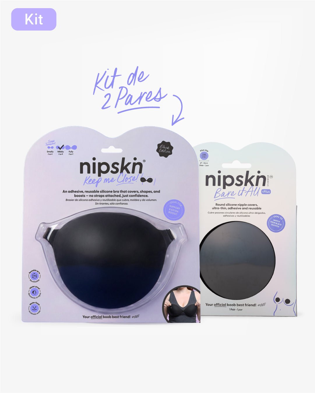 Kit Brasier Adhesivo Negro+ Cubre Pezón de Silicona Negro - Nipskin® - Nipskin CR