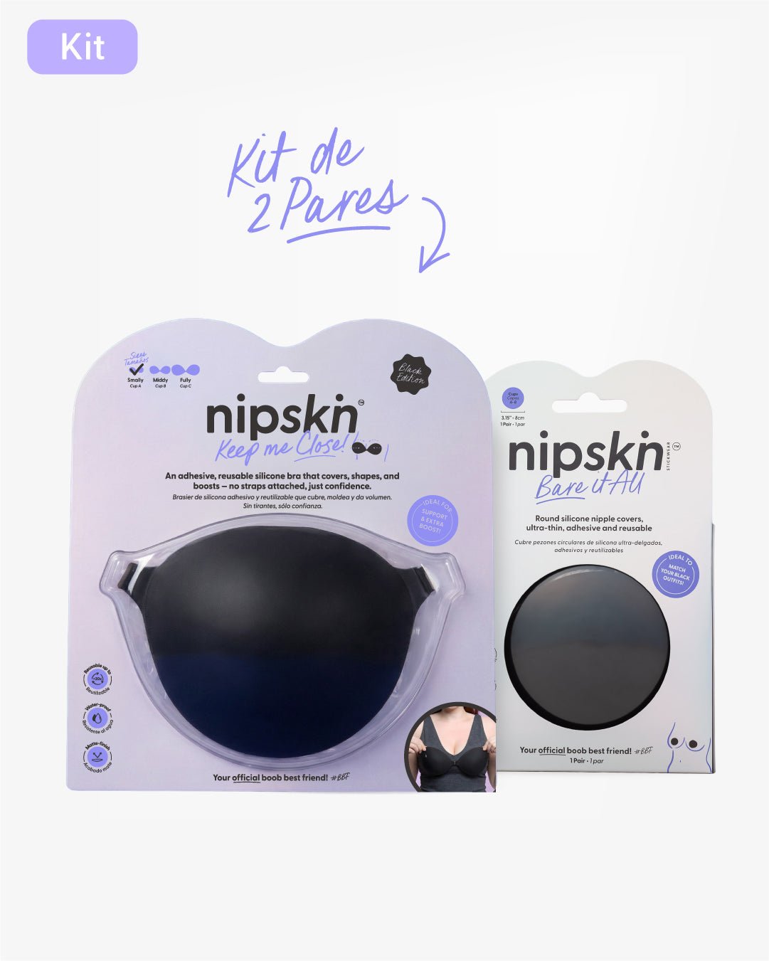 Kit Brasier Adhesivo Negro+ Cubre Pezón de Silicona Negro - Nipskin® - Nipskin CR