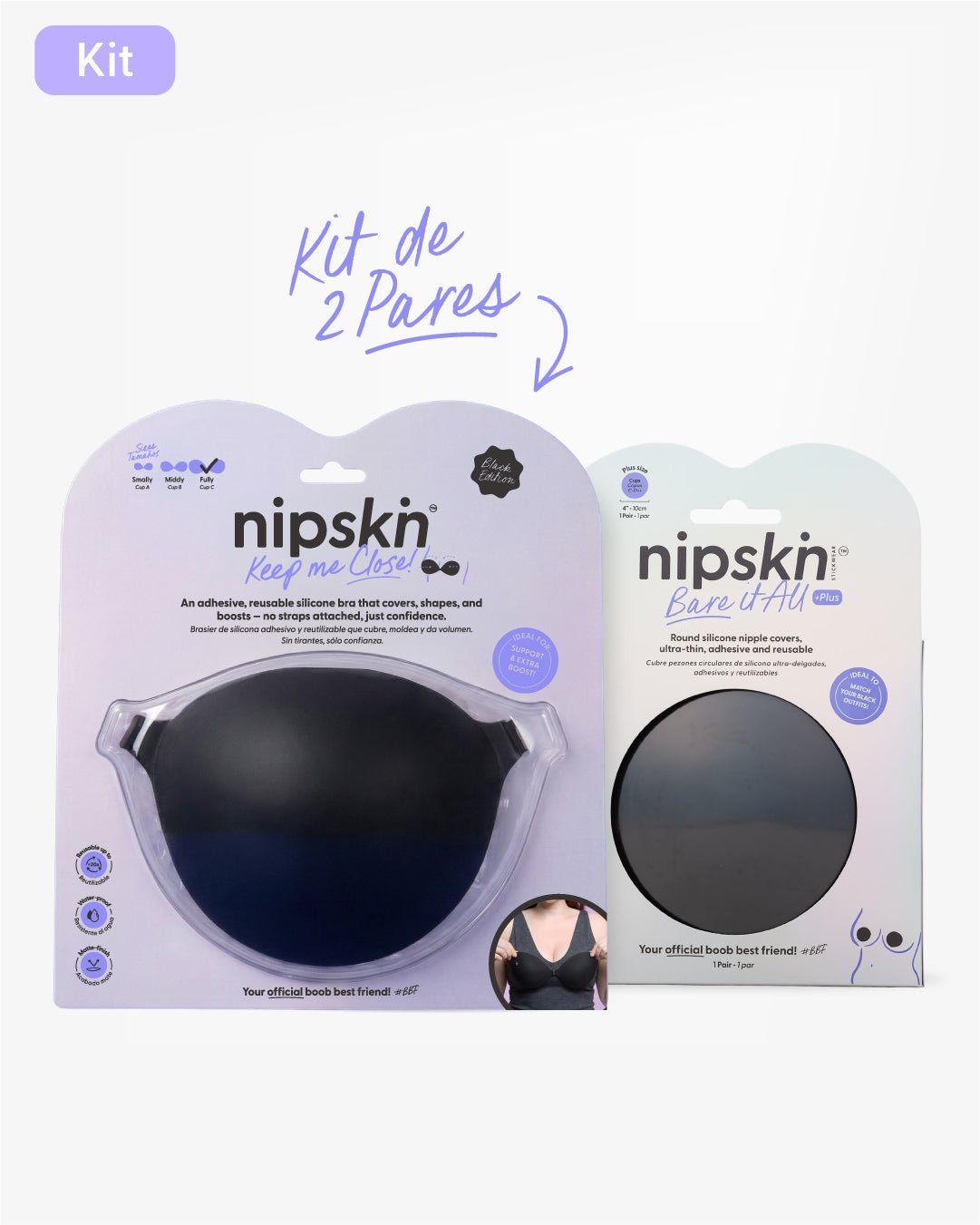 Kit Brasier Adhesivo Negro+ Cubre Pezón de Silicona Negro - Nipskin® - Nipskin CR