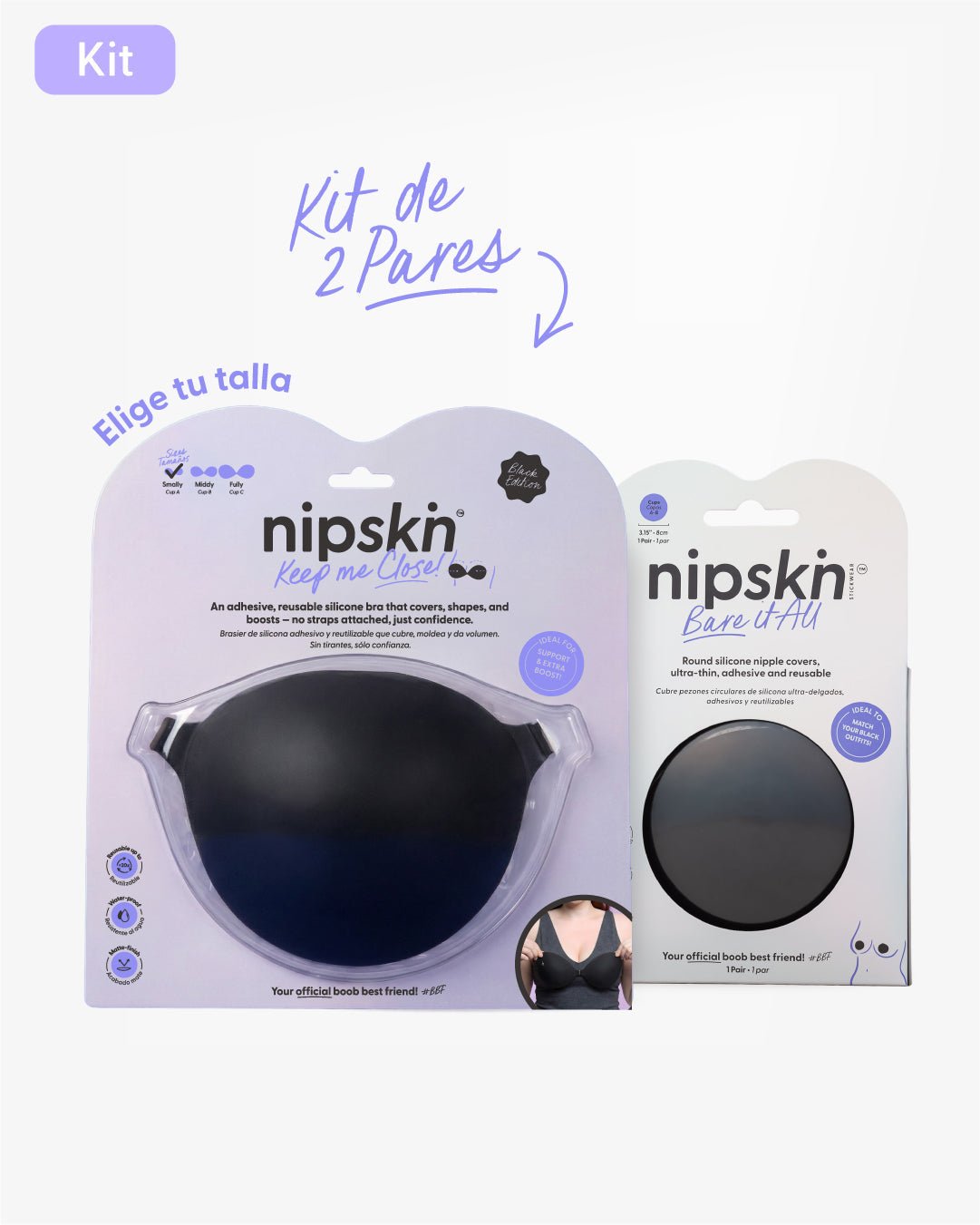 Kit Brasier Adhesivo Negro+ Cubre Pezón de Silicona Negro - Nipskin® - Nipskin CR