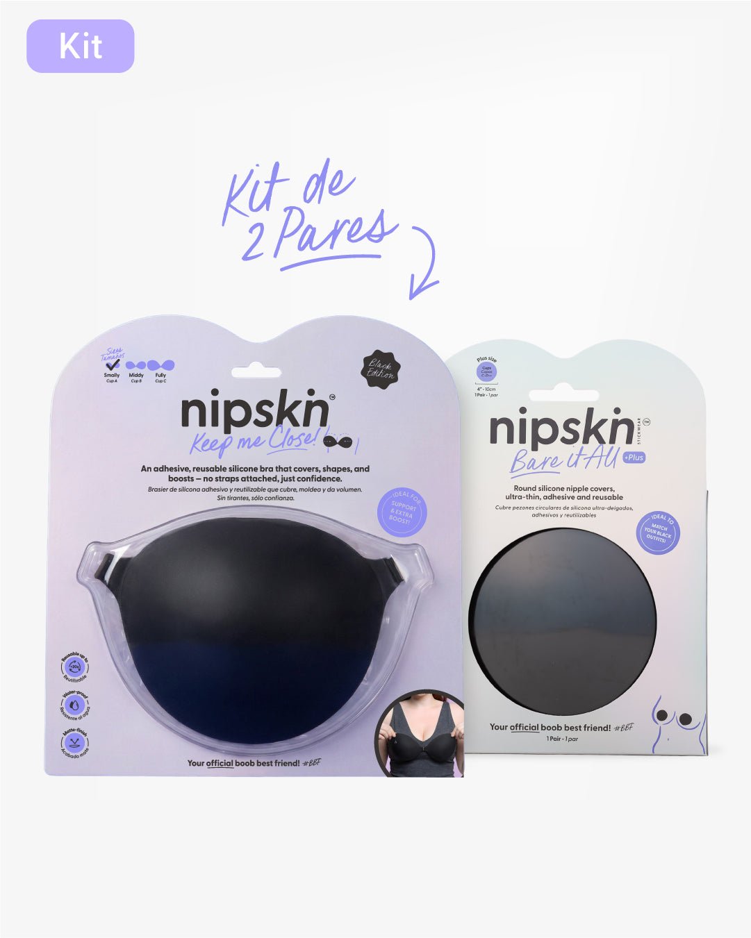 Kit Brasier Adhesivo Negro+ Cubre Pezón de Silicona Negro - Nipskin® - Nipskin CR