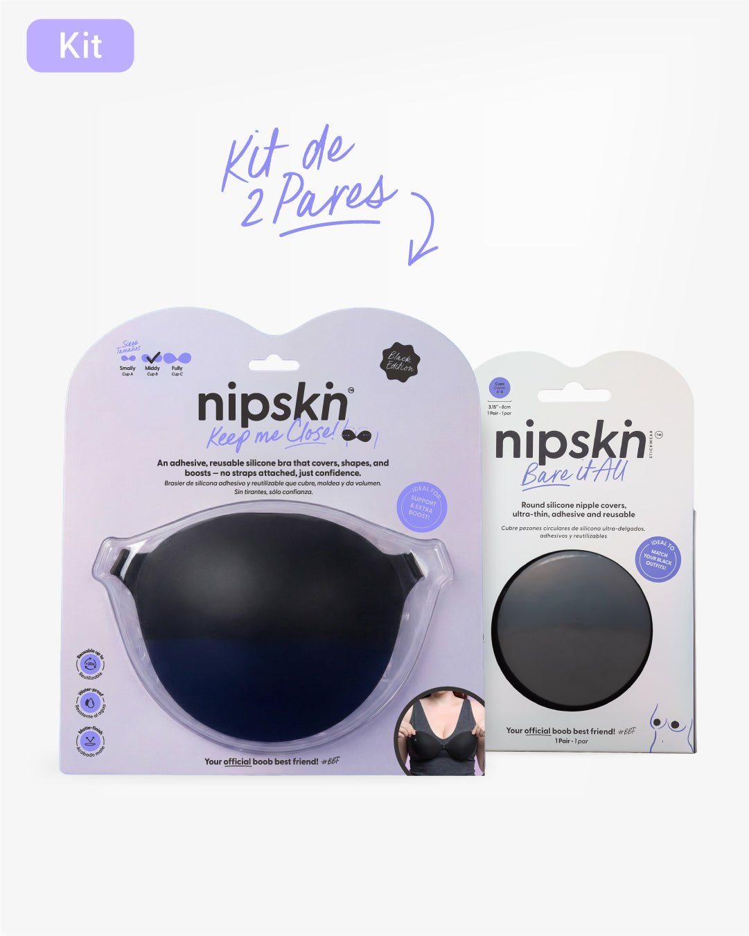Kit Brasier Adhesivo Negro+ Cubre Pezón de Silicona Negro - Nipskin® - Nipskin CR