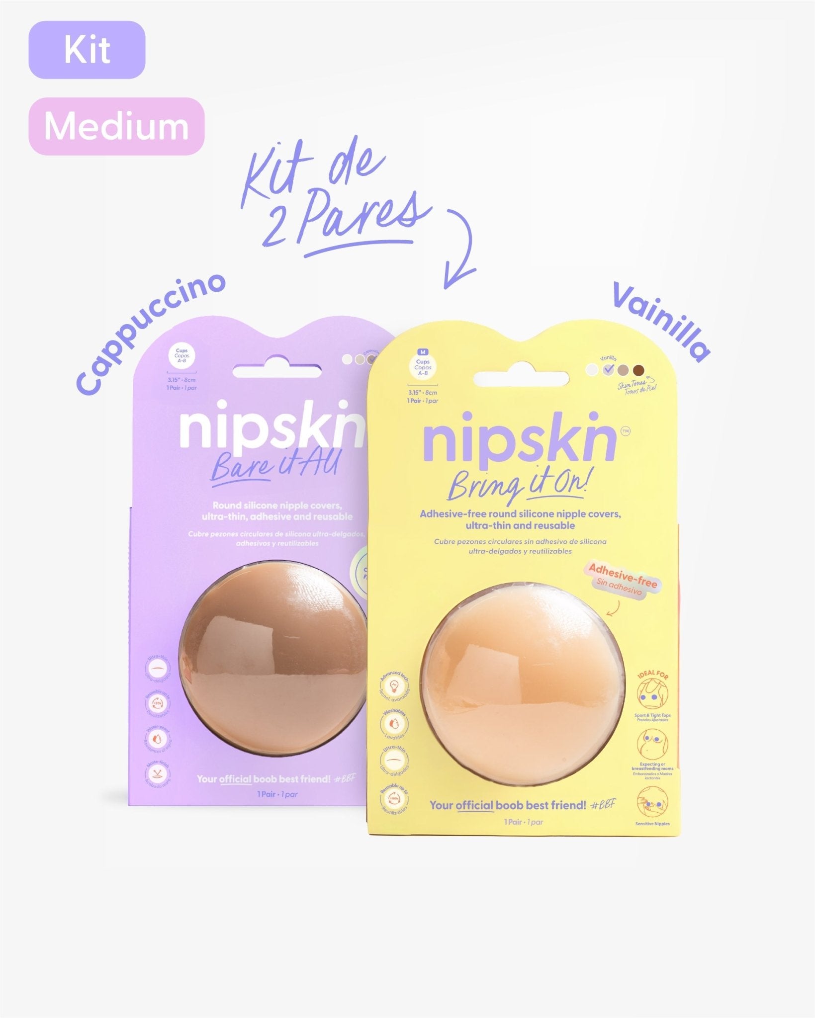 Kit Cubre pezones Sin Adhesivo + Cubre pezones Con Adhesivo | Nipskin® - Nipskin CR