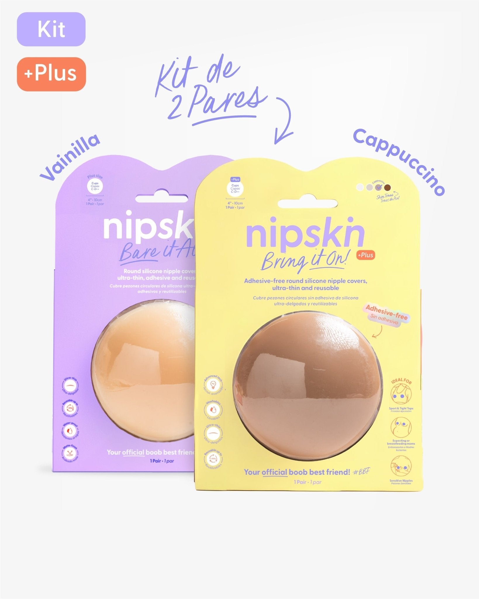 Kit Cubre pezones Sin Adhesivo + Cubre pezones Con Adhesivo | Nipskin® - Nipskin CR