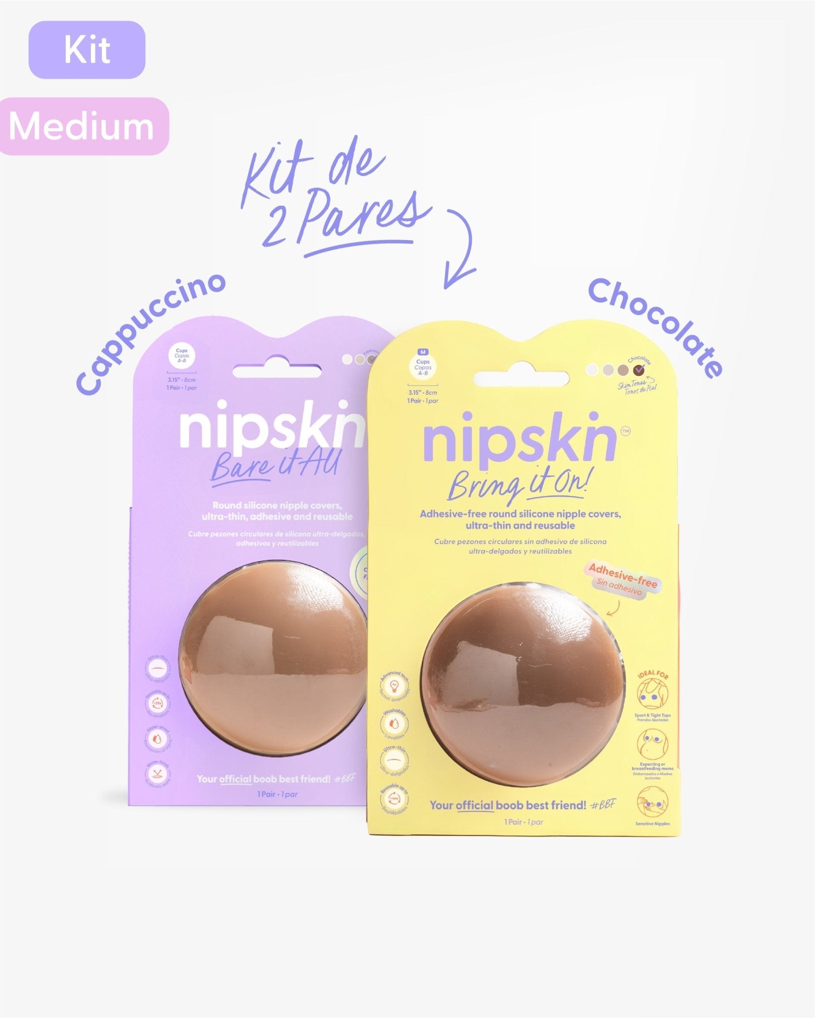 Kit Cubre pezones Sin Adhesivo + Cubre pezones Con Adhesivo | Nipskin® - Nipskin CR