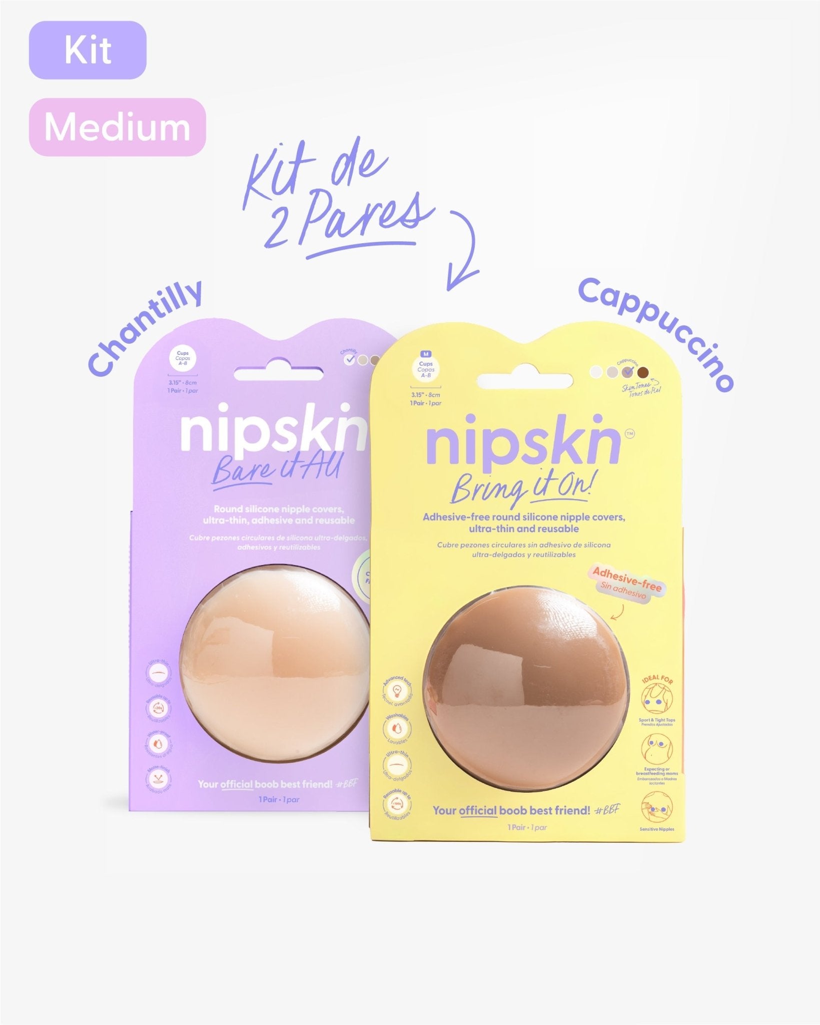 Kit Cubre pezones Sin Adhesivo + Cubre pezones Con Adhesivo | Nipskin® - Nipskin CR
