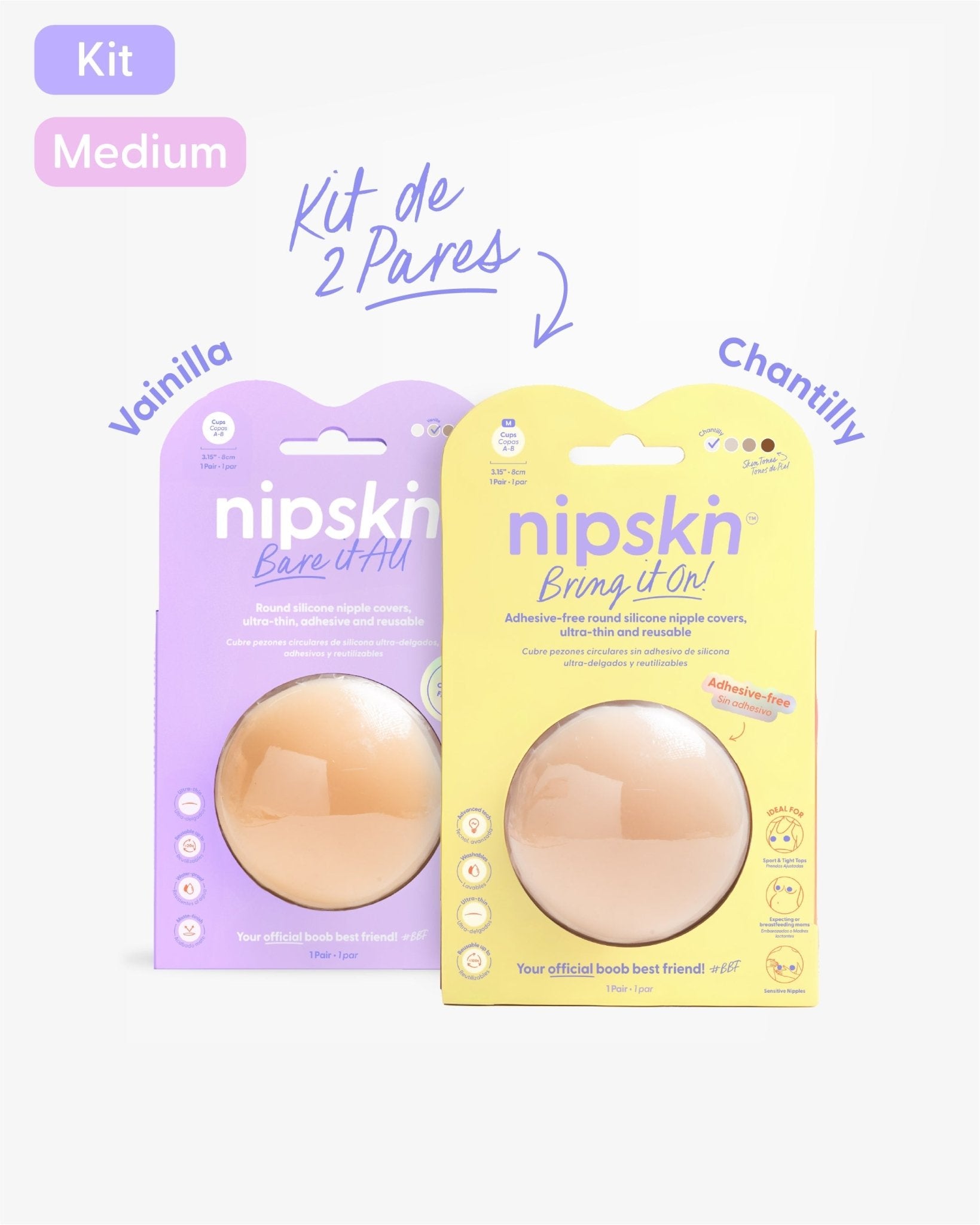 Kit Cubre pezones Sin Adhesivo + Cubre pezones Con Adhesivo | Nipskin® - Nipskin CR