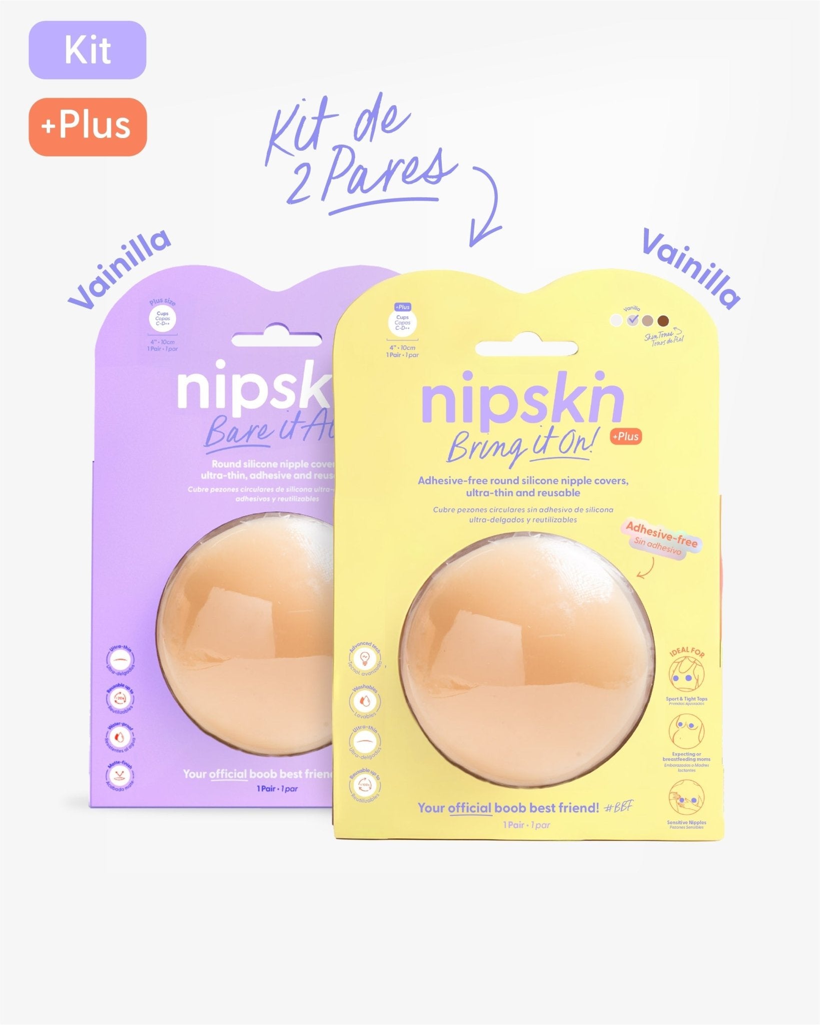 Kit Cubre pezones Sin Adhesivo + Cubre pezones Con Adhesivo | Nipskin® - Nipskin CR