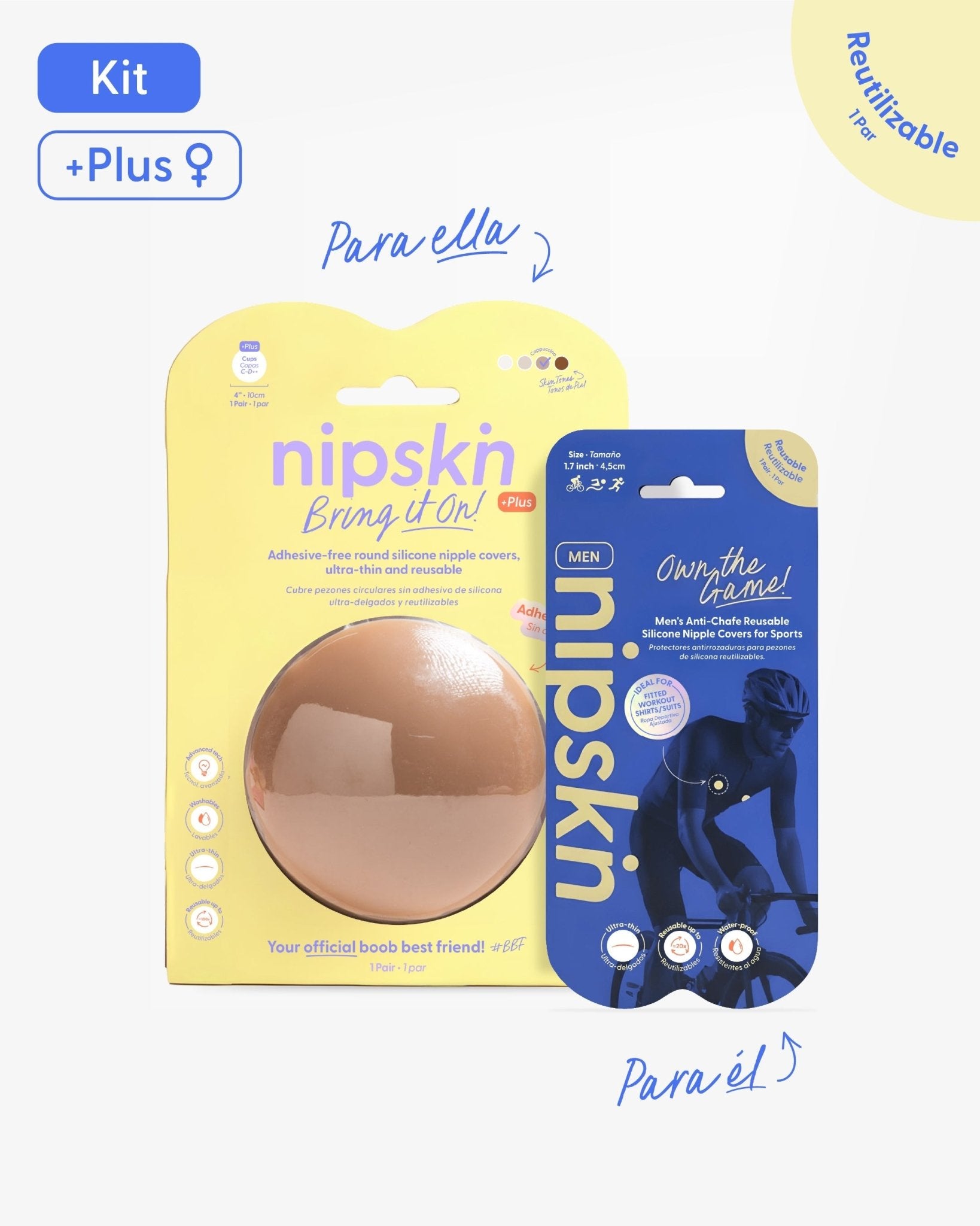 Kit Cubrepezones Pareja: Anti - Roce (Él) + Sin Adhesivo (Ella) - Nipskin® - Nipskin CR