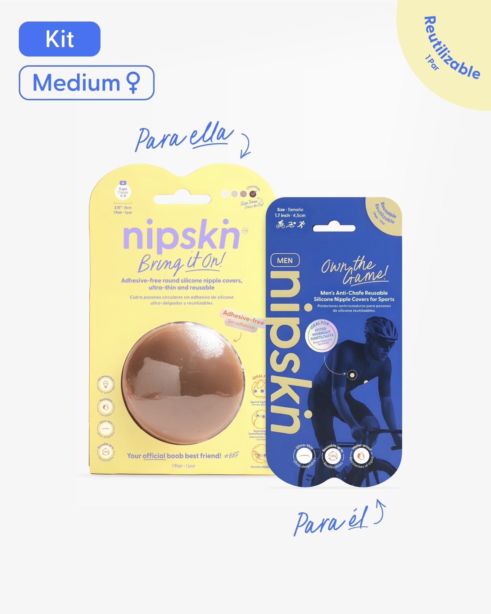Kit Cubrepezones Pareja: Anti - Roce (Él) + Sin Adhesivo (Ella) - Nipskin® - Nipskin CR