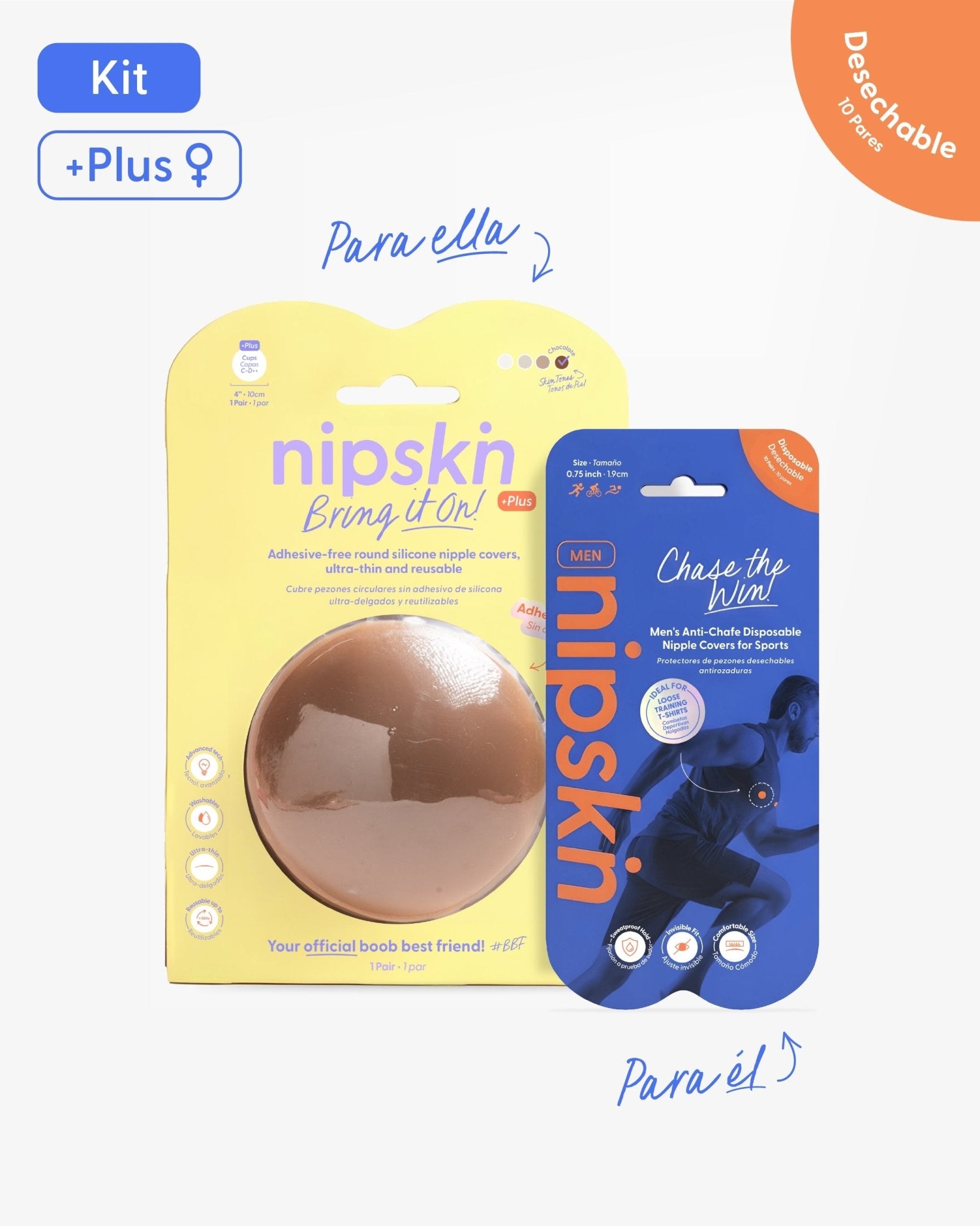 Kit Cubrepezones Pareja: Anti - Roce (Él) + Sin Adhesivo (Ella) - Nipskin® - Nipskin CR