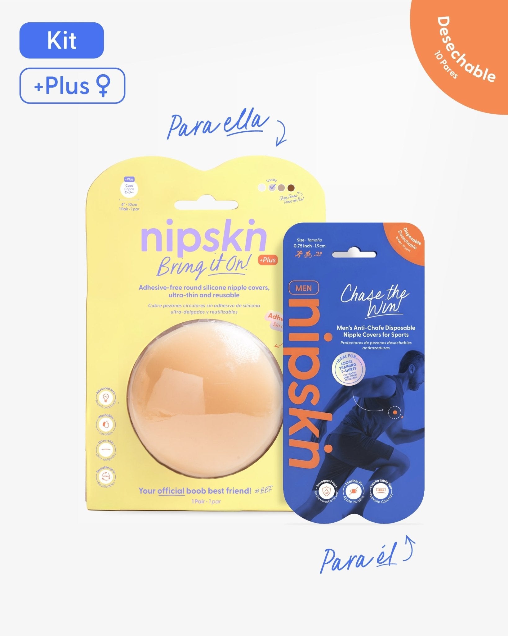Kit Cubrepezones Pareja: Anti - Roce (Él) + Sin Adhesivo (Ella) - Nipskin® - Nipskin CR