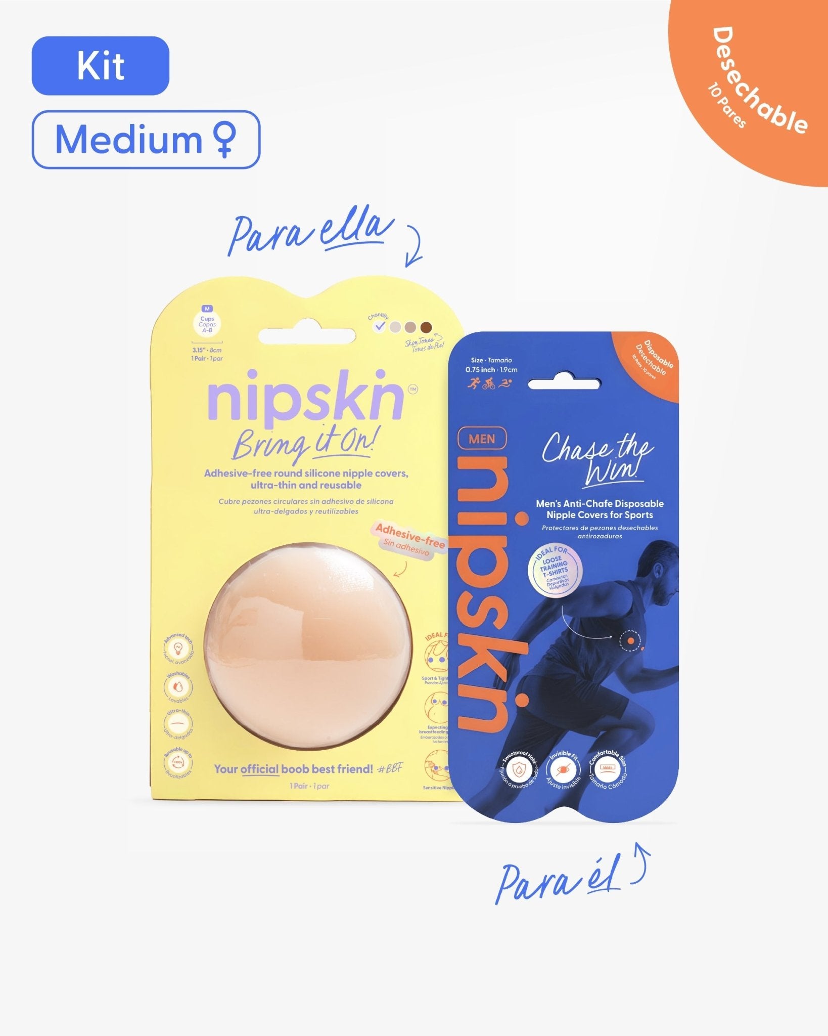 Kit Cubrepezones Pareja: Anti - Roce (Él) + Sin Adhesivo (Ella) - Nipskin® - Nipskin CR