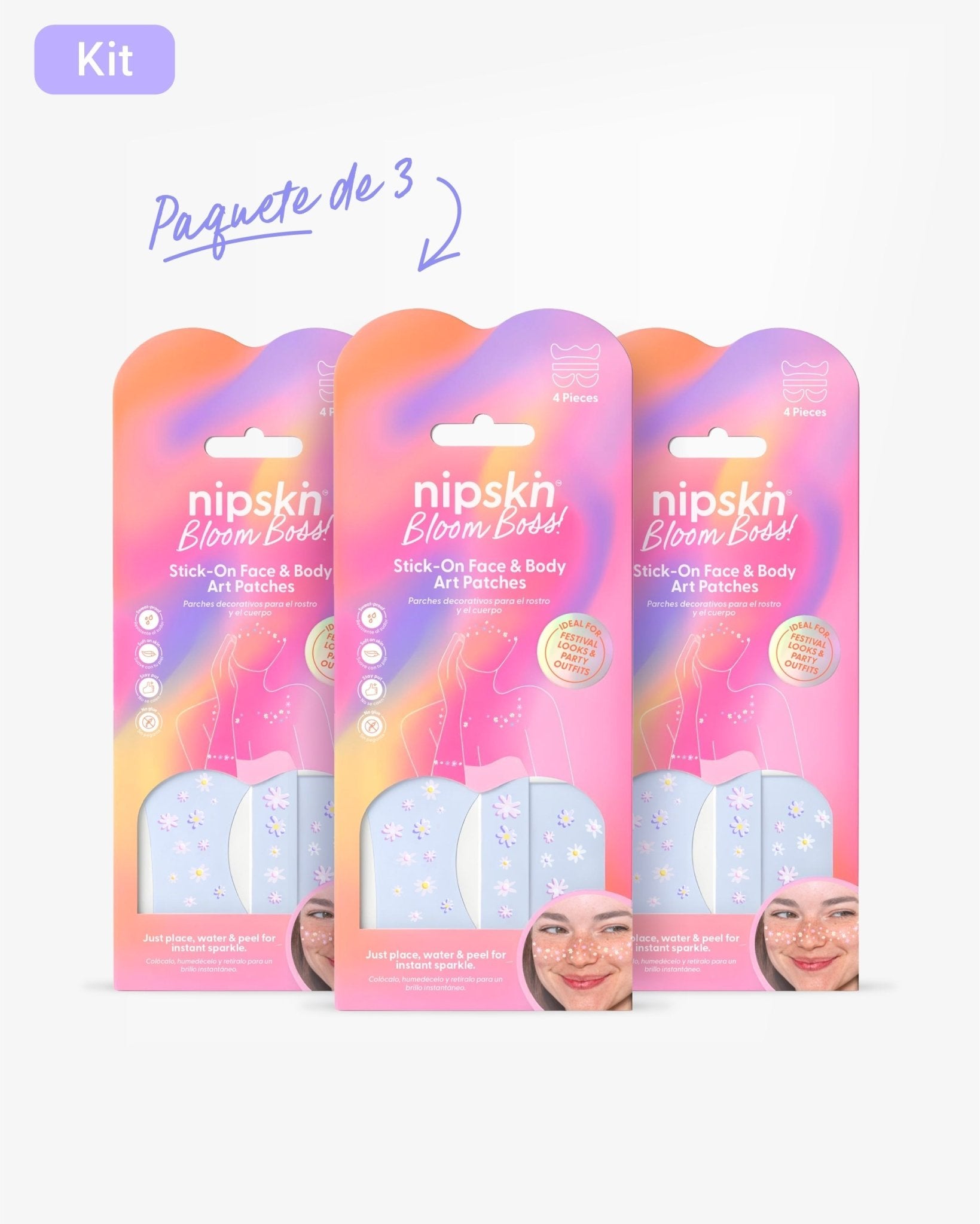 Kit x3 Calcomanías Florales Mate para Rostro y Cuerpo, Bloom Boss – Nipskin® - Nipskin CR