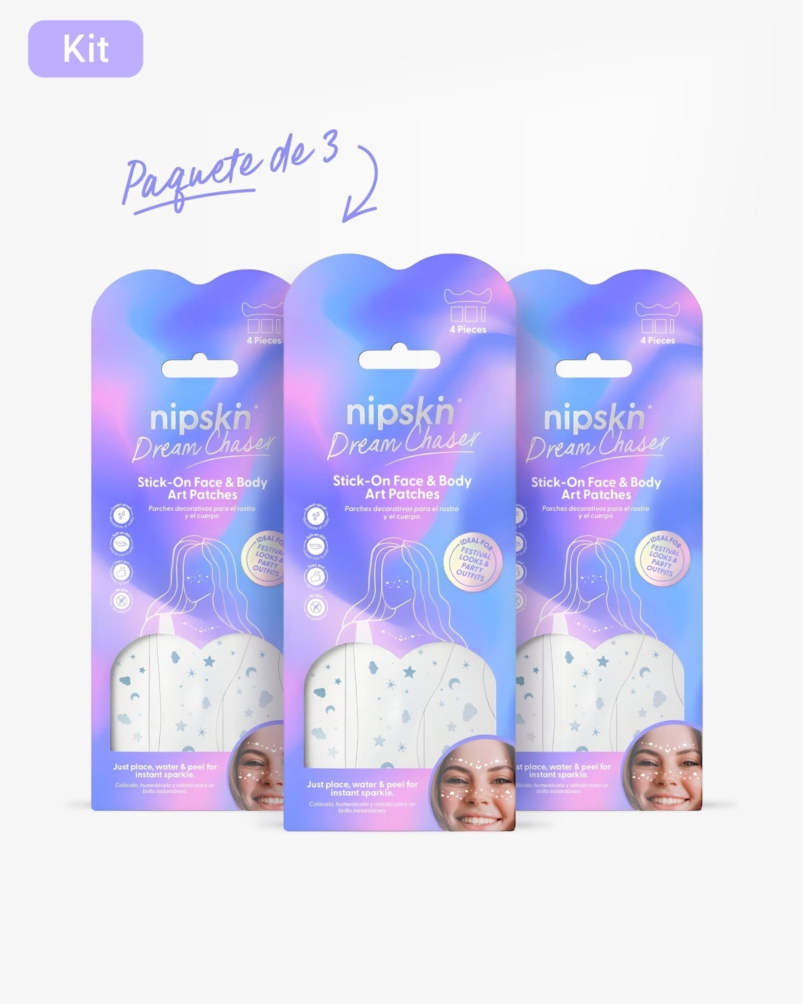 Kit x3 Calcomanías Holográficas para Rostro y Cuerpo, Dream Chaser – Nipskin® - Nipskin CR