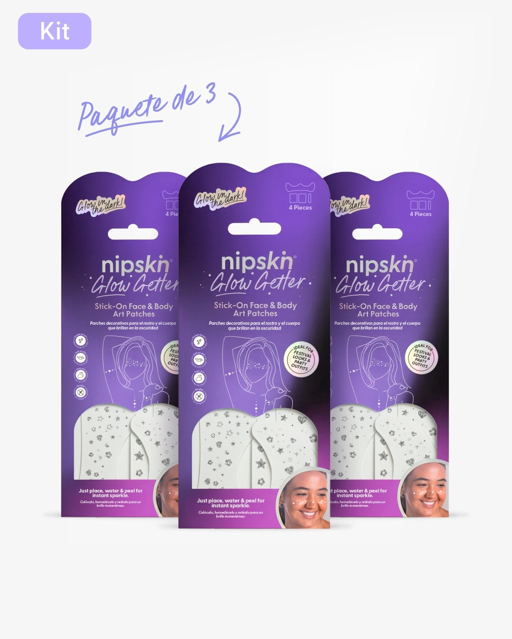 Kit x3 Calcomanías que Brillan en la Oscuridad para Rostro y Cuerpo, Glow Getter – Nipskin® - Nipskin CR