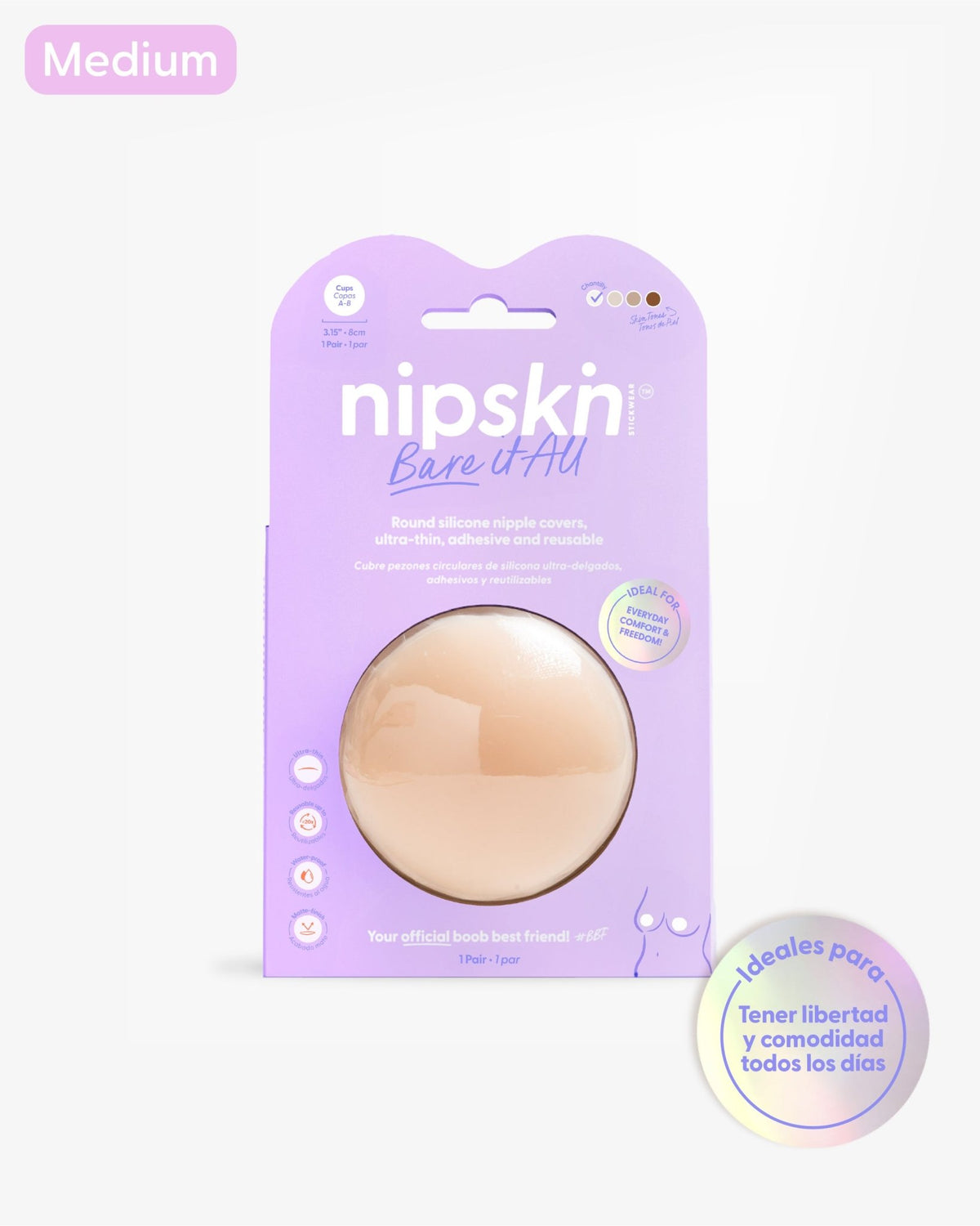 M - Bare it All Nipple Covers - Cubre Pezones Circulares de Silicona Reutilizables Medium - Nipskin CR