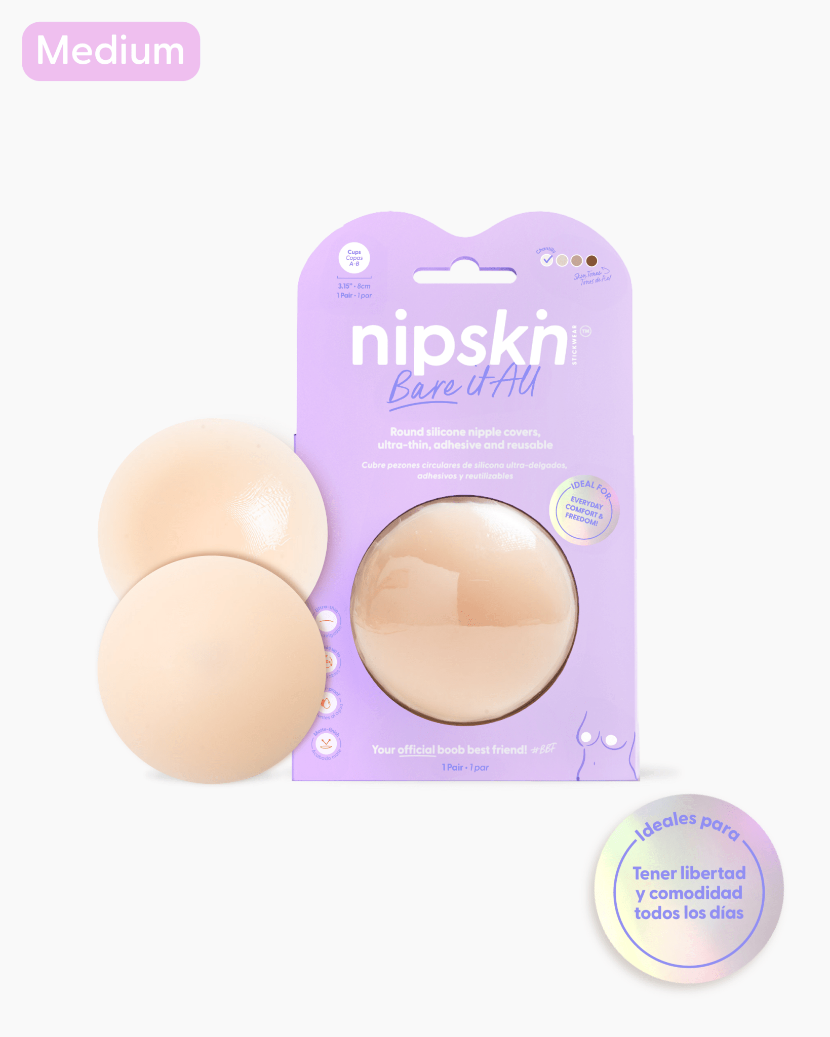 M-Bare it All Nipple Covers- Cubre Pezones Circulares de Silicona Reutilizables Medium - Nipskin CR