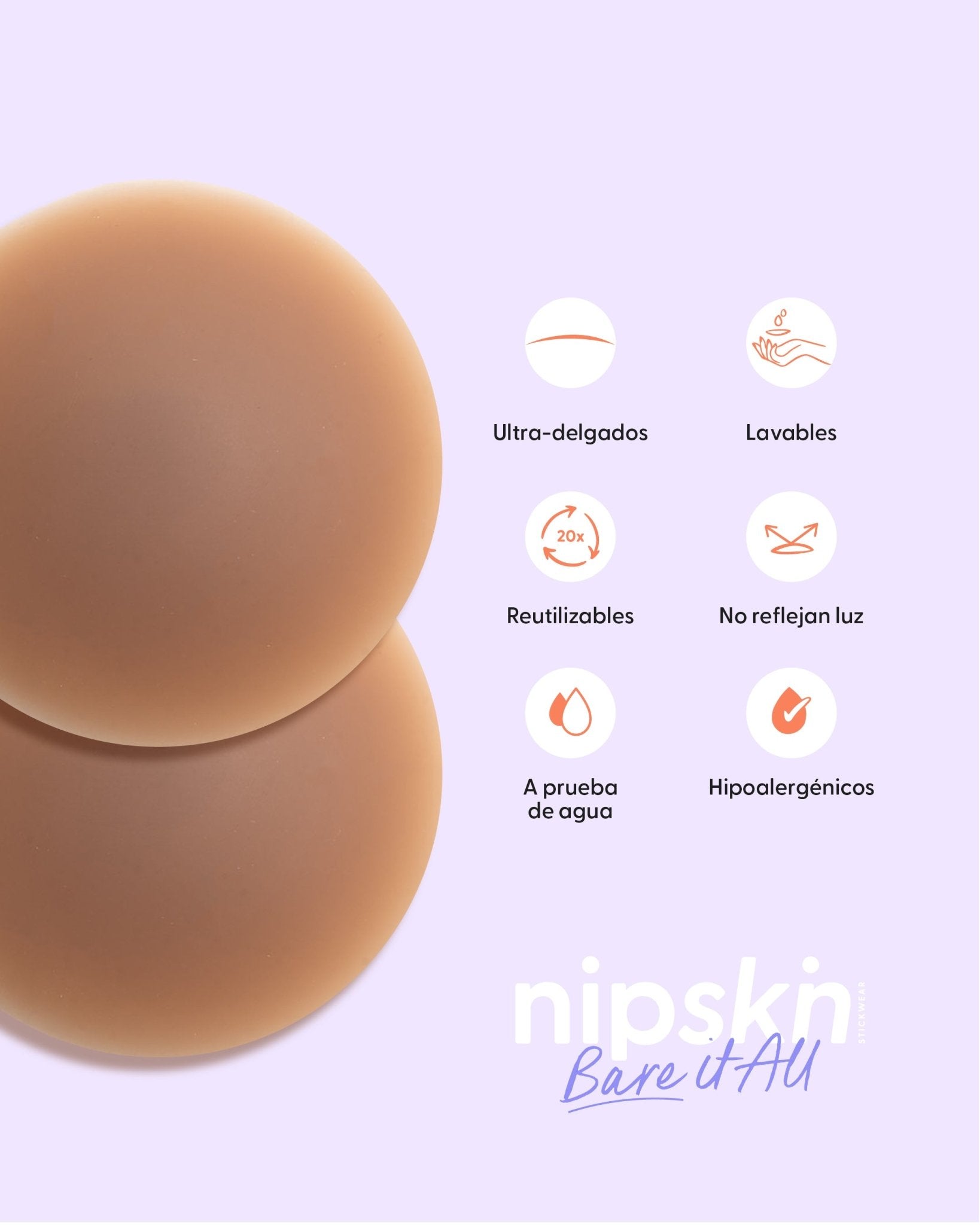 M - Bare it All Nipple Covers - Cubre Pezones Circulares de Silicona Reutilizables Medium - Nipskin CR