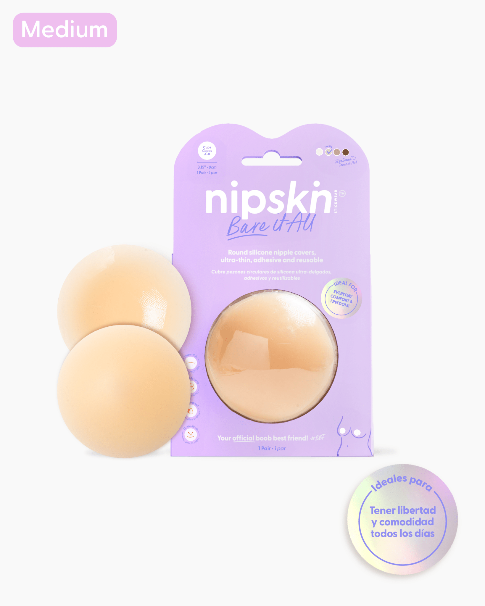 M-Bare it All Nipple Covers- Cubre Pezones Circulares de Silicona Reutilizables Medium - Nipskin CR