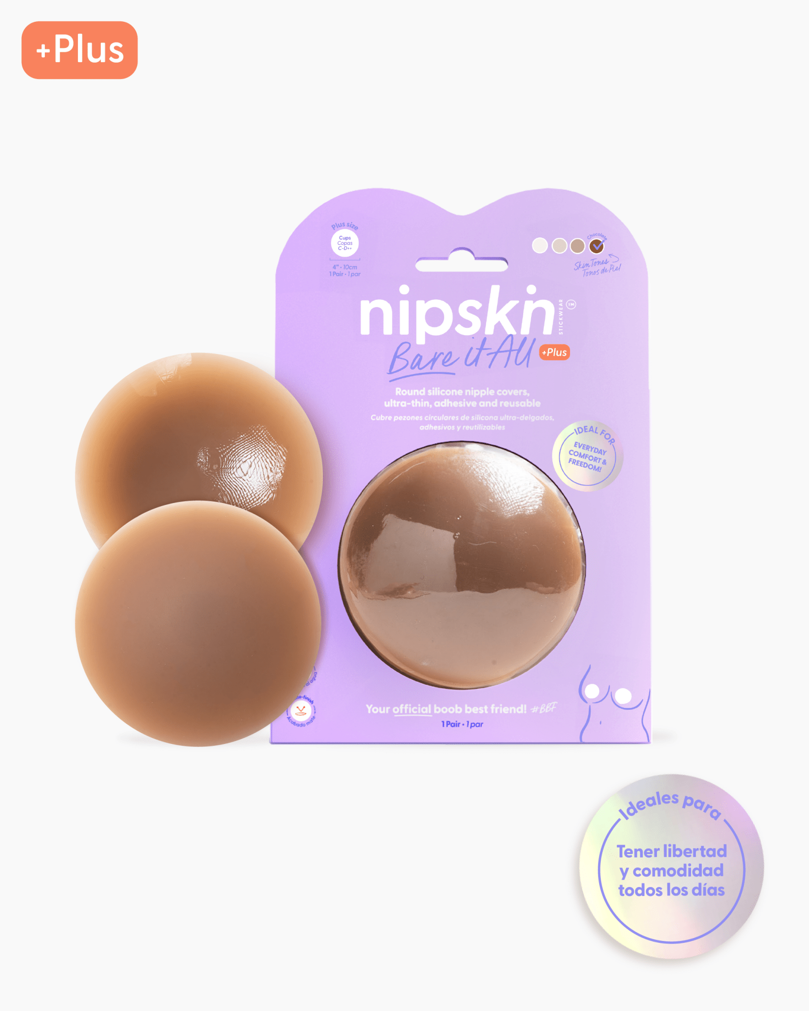 PLUS-Bare it All Nipple Covers - Cubre Pezones Circulares de Silicona Reutilizables - Nipskin CR