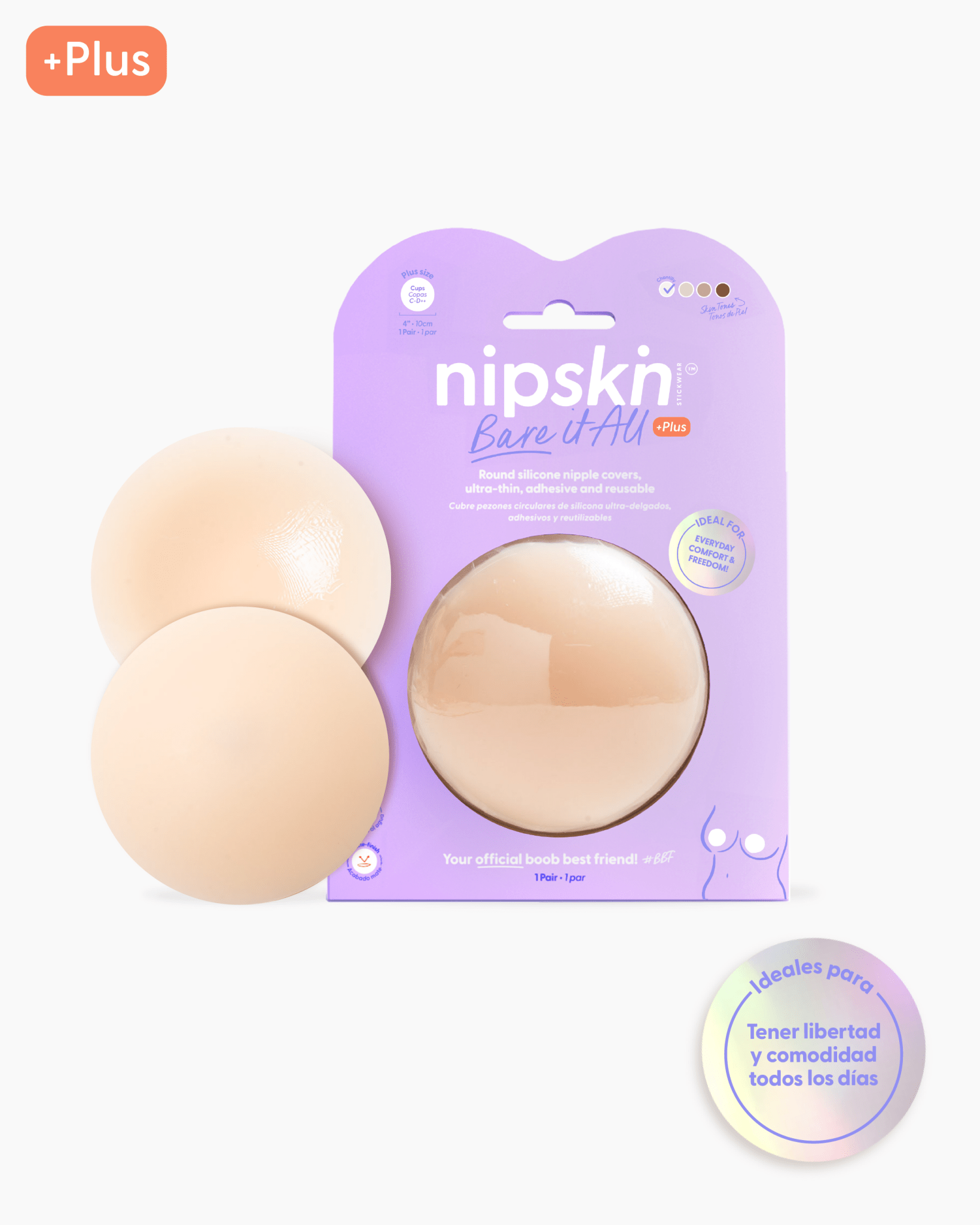 PLUS-Bare it All Nipple Covers - Cubre Pezones Circulares de Silicona Reutilizables - Nipskin CR