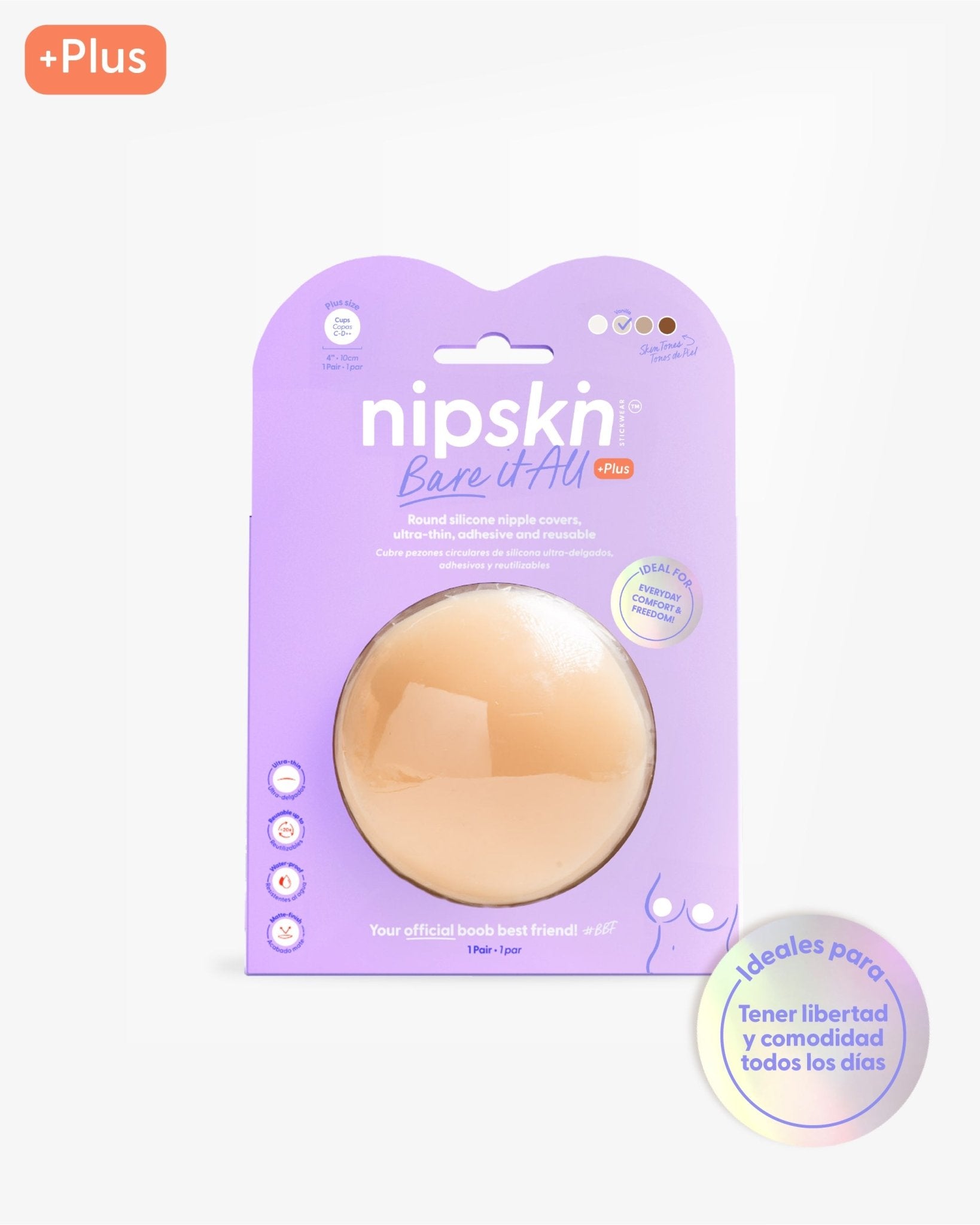 PLUS - Bare it All Nipple Covers - Cubre Pezones Circulares de Silicona Reutilizables - Nipskin CR