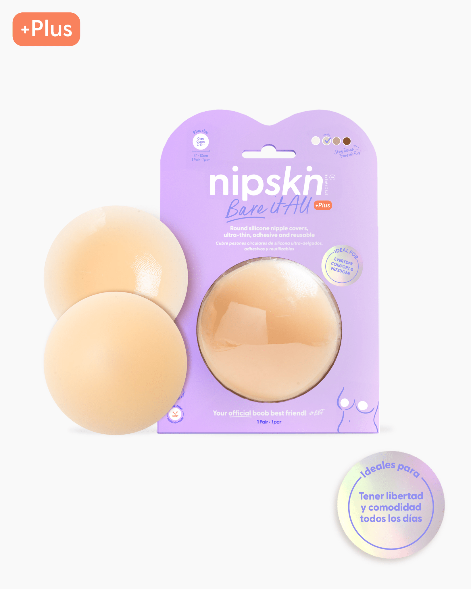 PLUS-Bare it All Nipple Covers - Cubre Pezones Circulares de Silicona Reutilizables - Nipskin CR